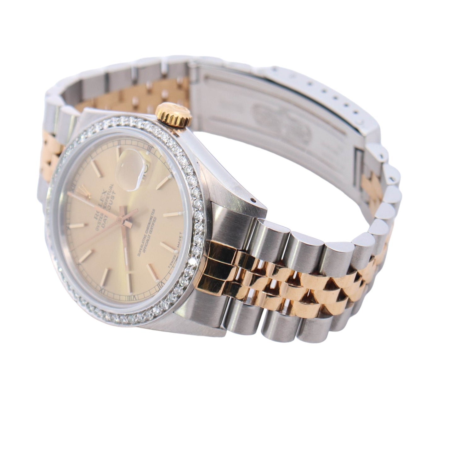 Rolex Datejust Two Tone Steel & Yellow Gold Champagne Stick Dial Watch Reference #: 16013