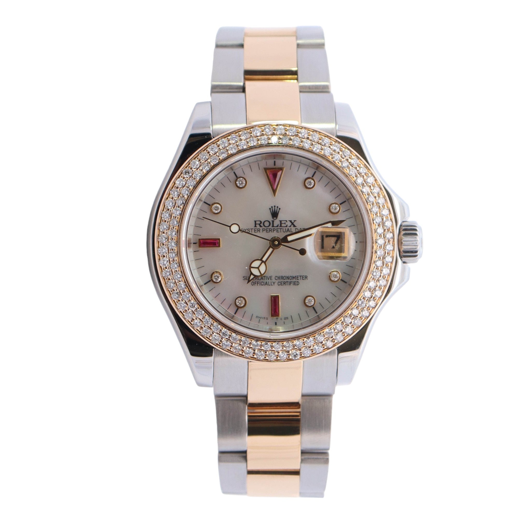 Rolex Yacht master Two Tone Yellow Gold & Steel 40mm Custom Mop Diamond Dot Dial Watch Reference #: 16623 - Happy Jewelers Fine Jewelry Lifetime Warranty