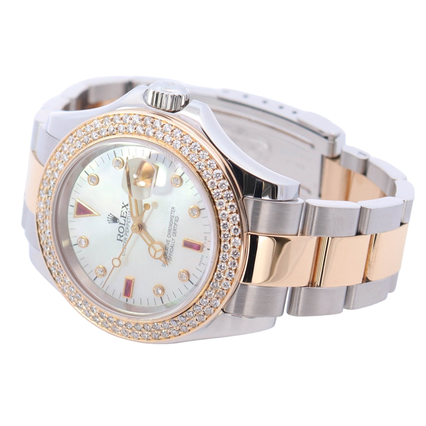 Rolex Yacht master Two Tone Yellow Gold & Steel 40mm Custom Mop Diamond Dot Dial Watch Reference #: 16623