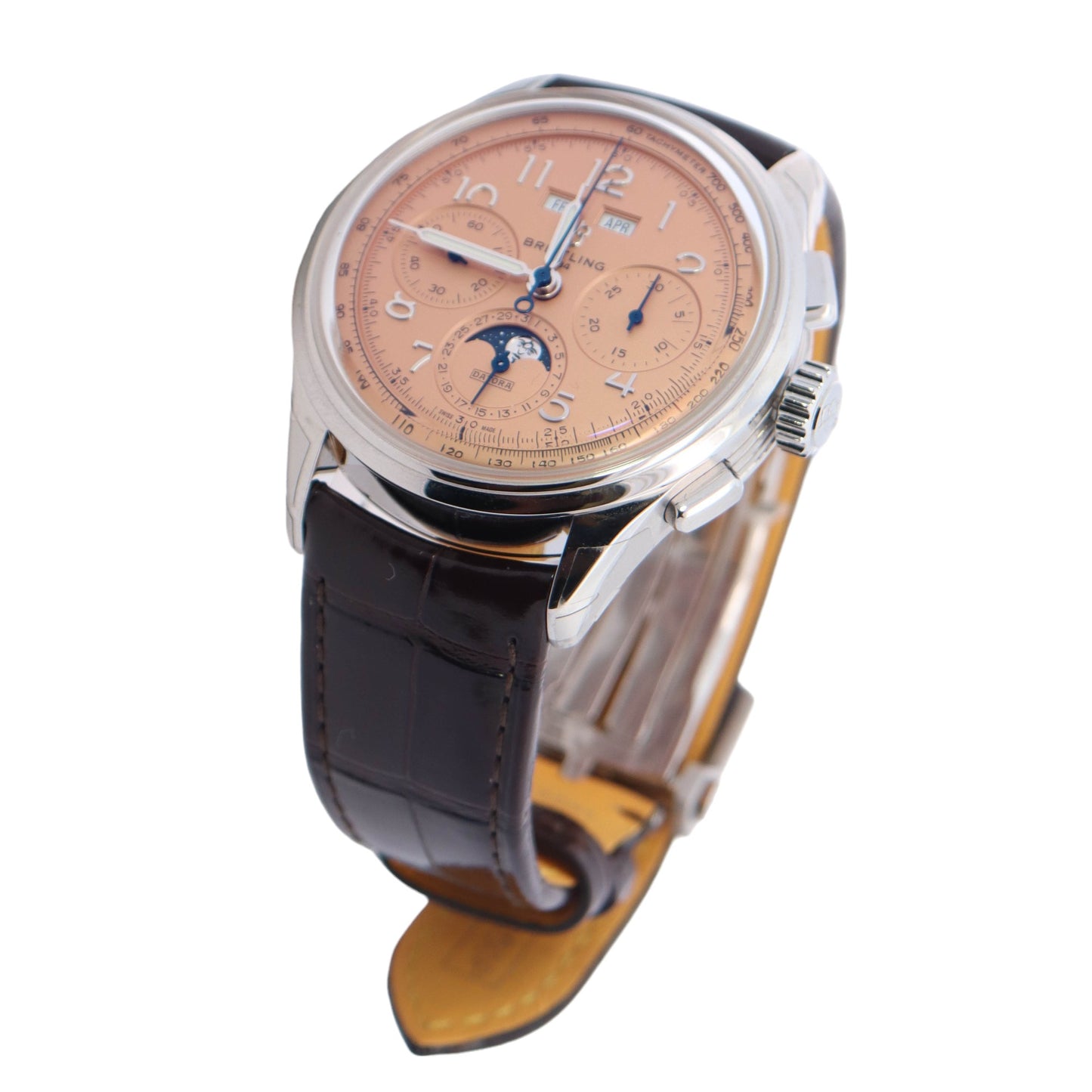 Breitling Premier Datora Stainless Steel 42mm Salmon Chronograph Dial Watch Reference #: AB2510 - Happy Jewelers Fine Jewelry Lifetime Warranty