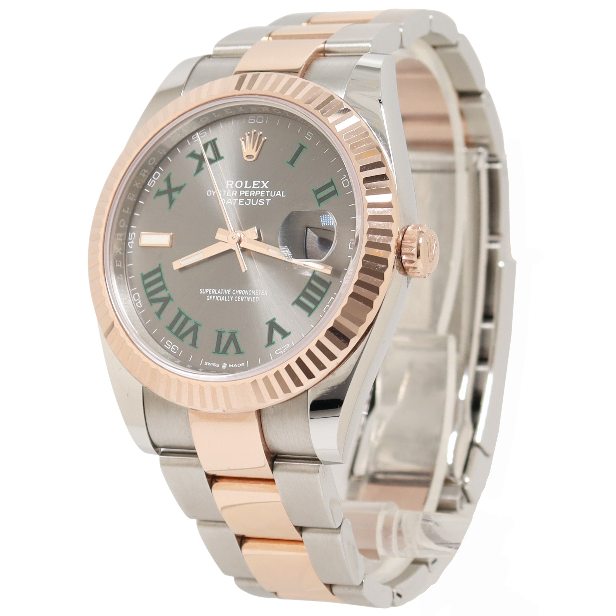 Rolex Datejust Two-Tone 41mm Stainless Steel Rose Gold Slate Roman Dial Watch Reference #: 126331 - Happy Jewelers Fine Jewelry Lifetime Warranty