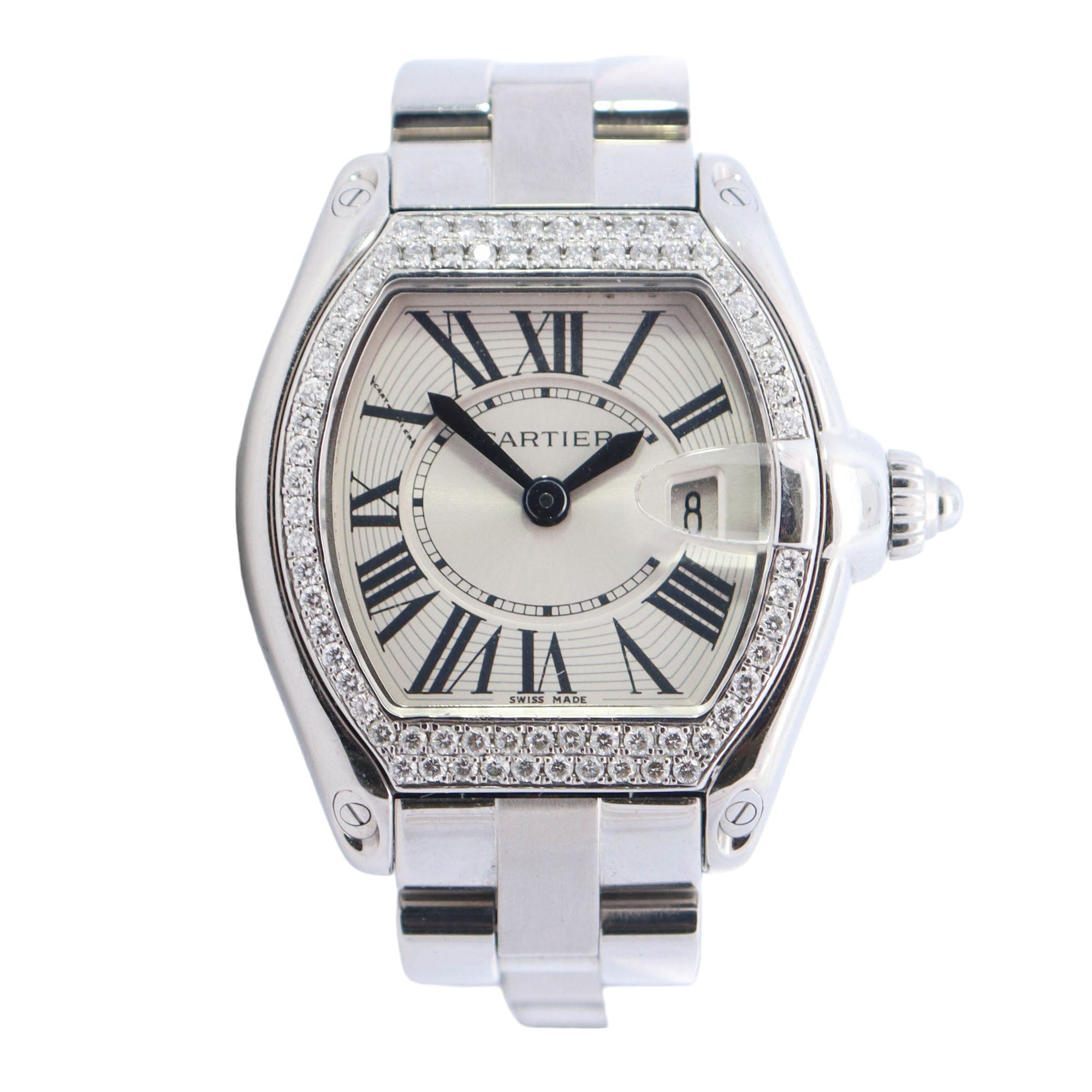 Cartier Roadster Stainless Steel 30mm x 36mm Silver Roman Dial Watch Reference# W62016V3 - Happy Jewelers Fine Jewelry Lifetime Warranty