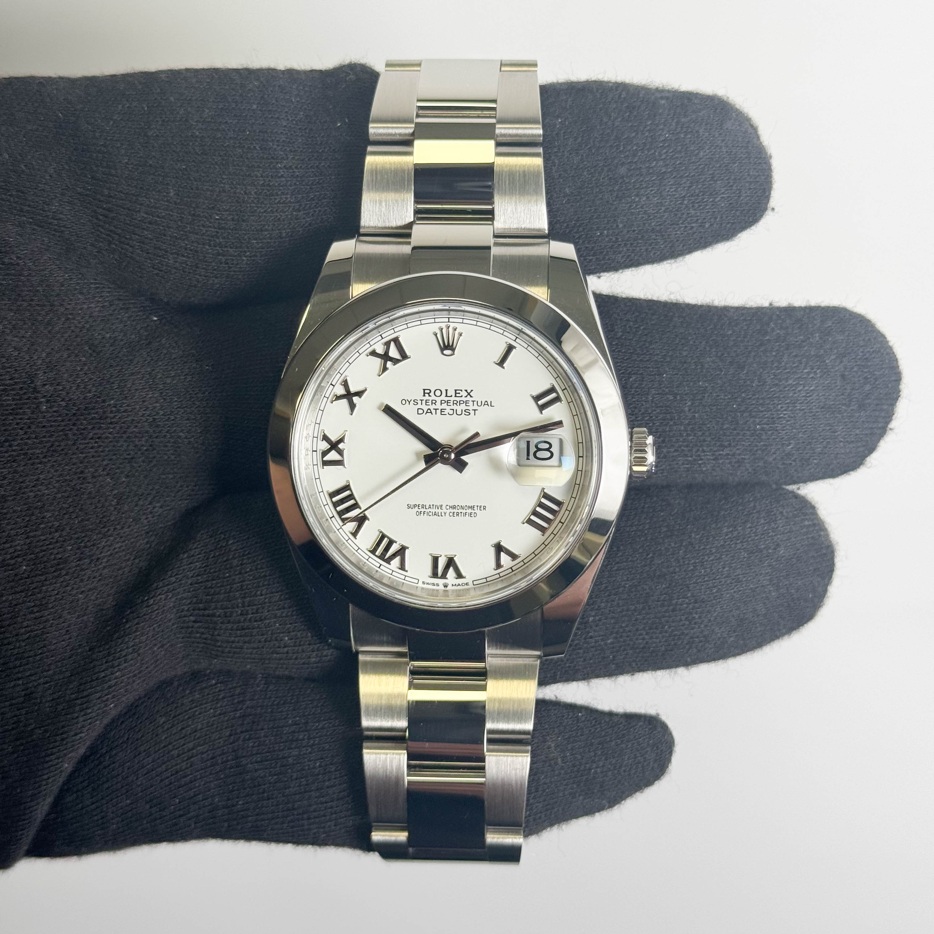 Rolex Datejust 41mm White Roman Dial Watch Ref# 126300
