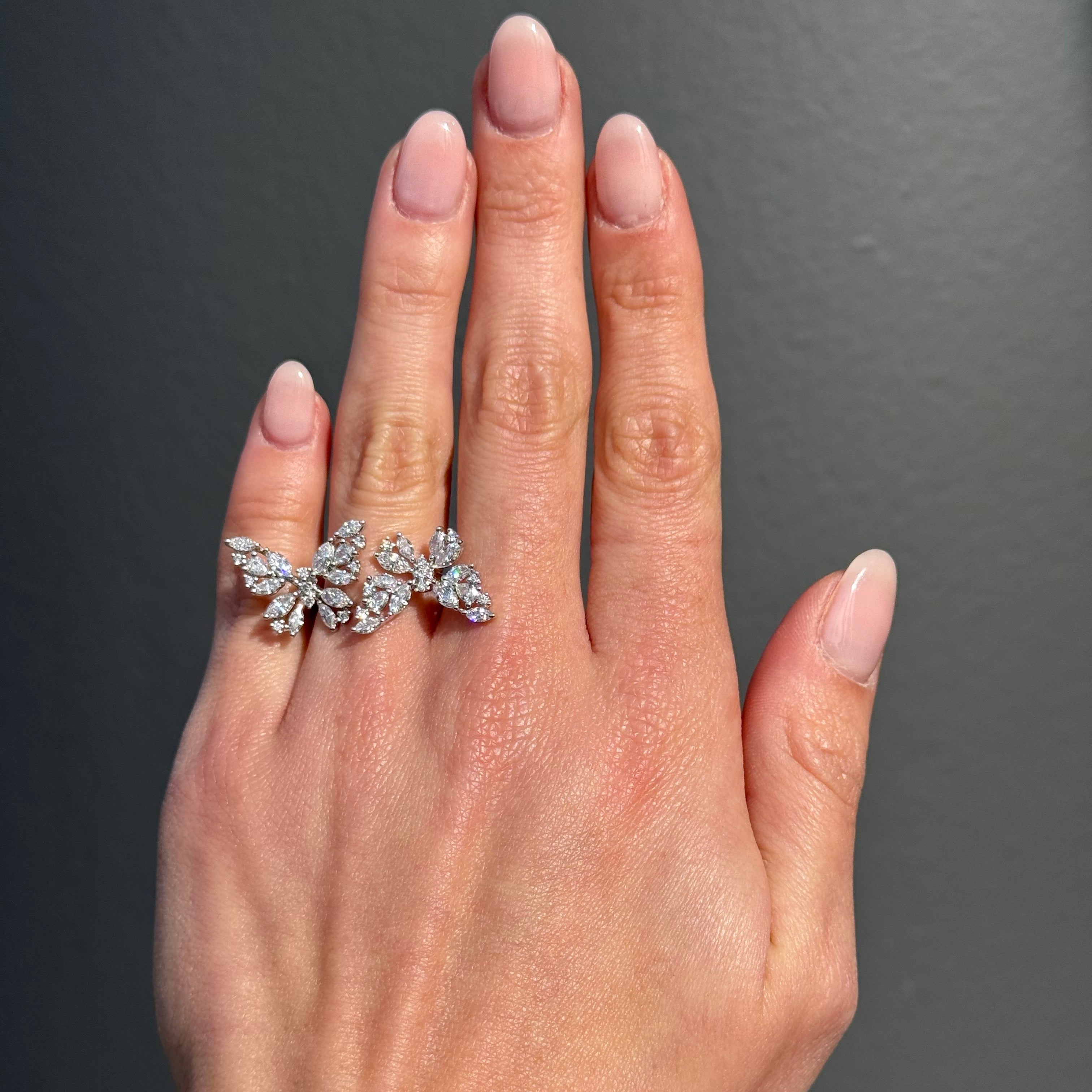 Lab Diamond Double Butterfly Open Cocktail Ring