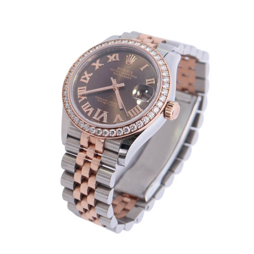 Rolex Datejust Two Tone Stainless Steel Rose Gold 31mm Chocolate Roman Dial Watch Ref# 278381RBR
