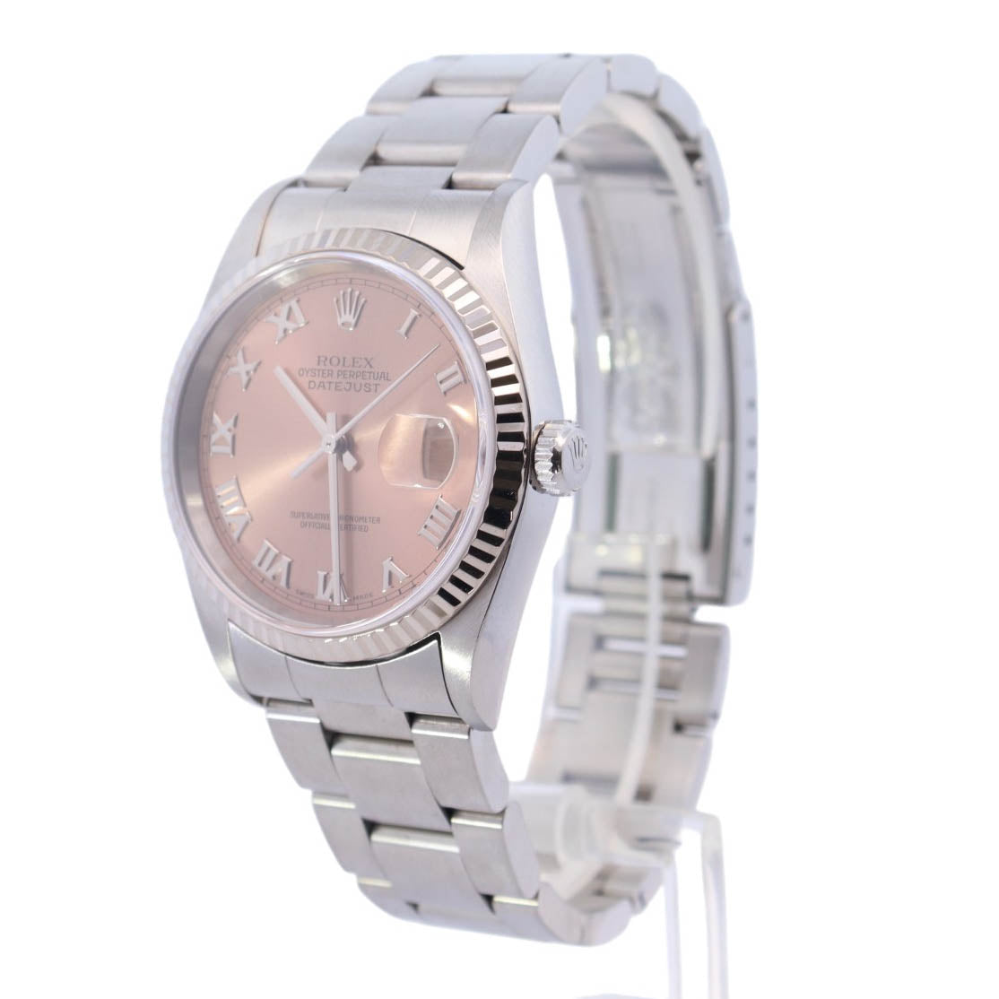 Rolex Datejust Stainless Steel 36mm Salmon Roman Dial Watch Reference #: 16234 - Happy Jewelers Fine Jewelry Lifetime Warranty