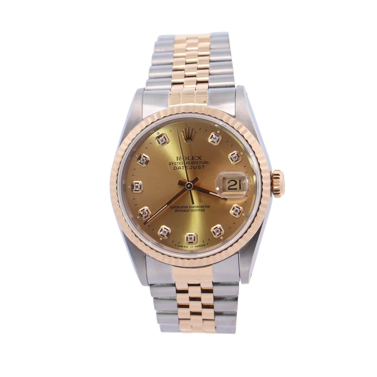 Rolex Datejust Two Tone Steel & Yellow Gold 36mm Champagne Diamond Dot Dial Watch Reference #: 16233