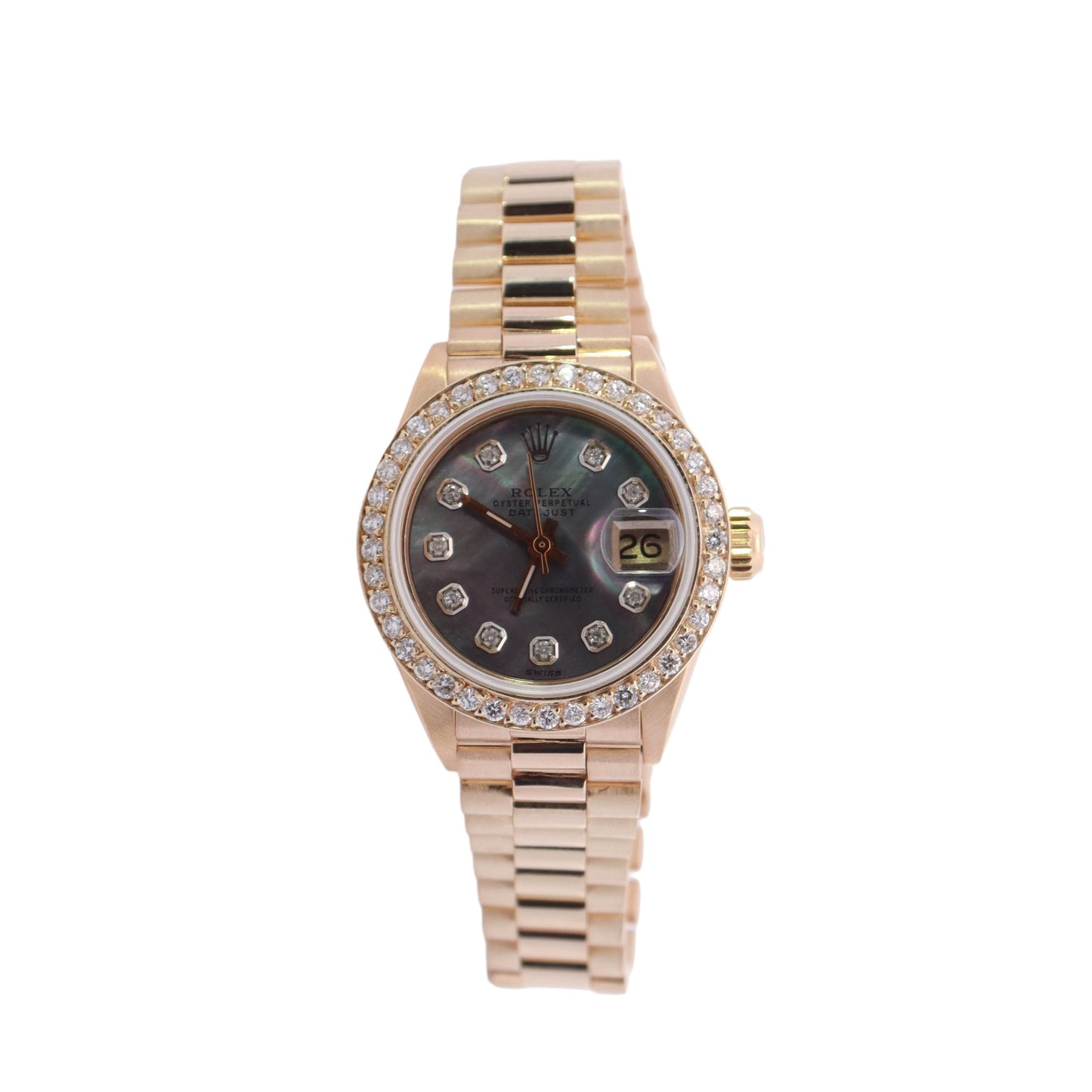 Rolex Datejust Yellow Gold 26mm Dark MOP Diamond Dial Watch Reference# 6917