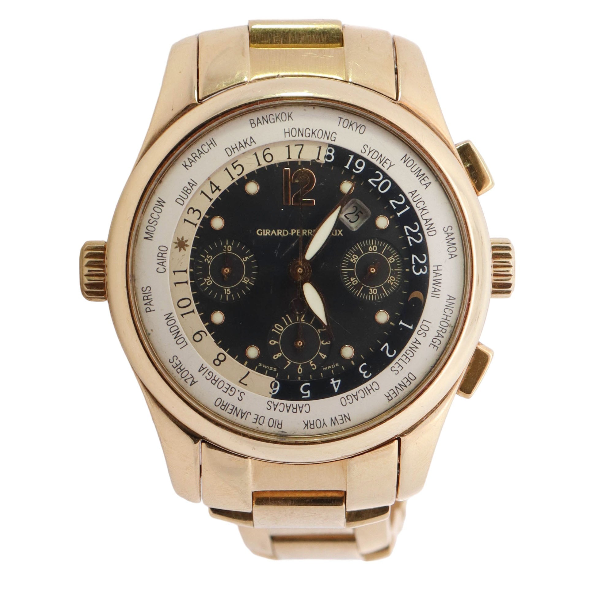 Girard Perregaux World Chronograph Yellow Gold 43mm Grey Chronograph Dial Watch Reference #: WW.TC - Happy Jewelers Fine Jewelry Lifetime Warranty