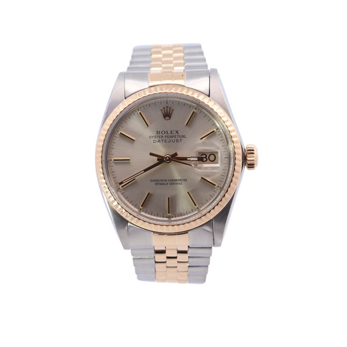 Rolex Datejust Two-Tone Stainless Steel & Yellow Gold 36mm Silver Stick Dial Watch Reference# 16013 - Happy Jewelers Fine Jewelry Lifetime Warranty