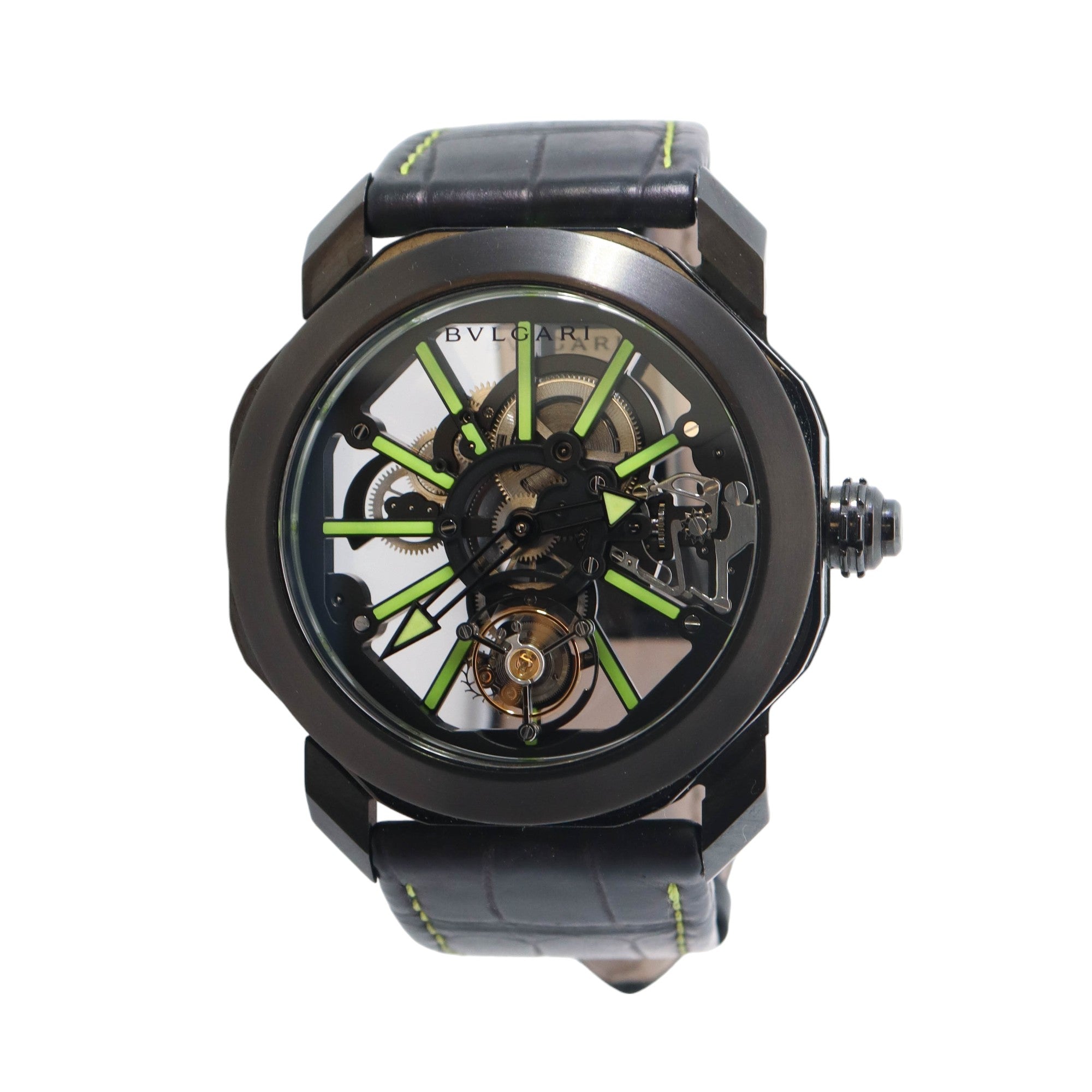 Bvlgari Octo Roma Sapphire Tourbillon Titanium DLC Limited Edition Titanium 44mm Skeleton Stick Dial Watch Reference #: BG044TT8SK - Happy Jewelers Fine Jewelry Lifetime Warranty