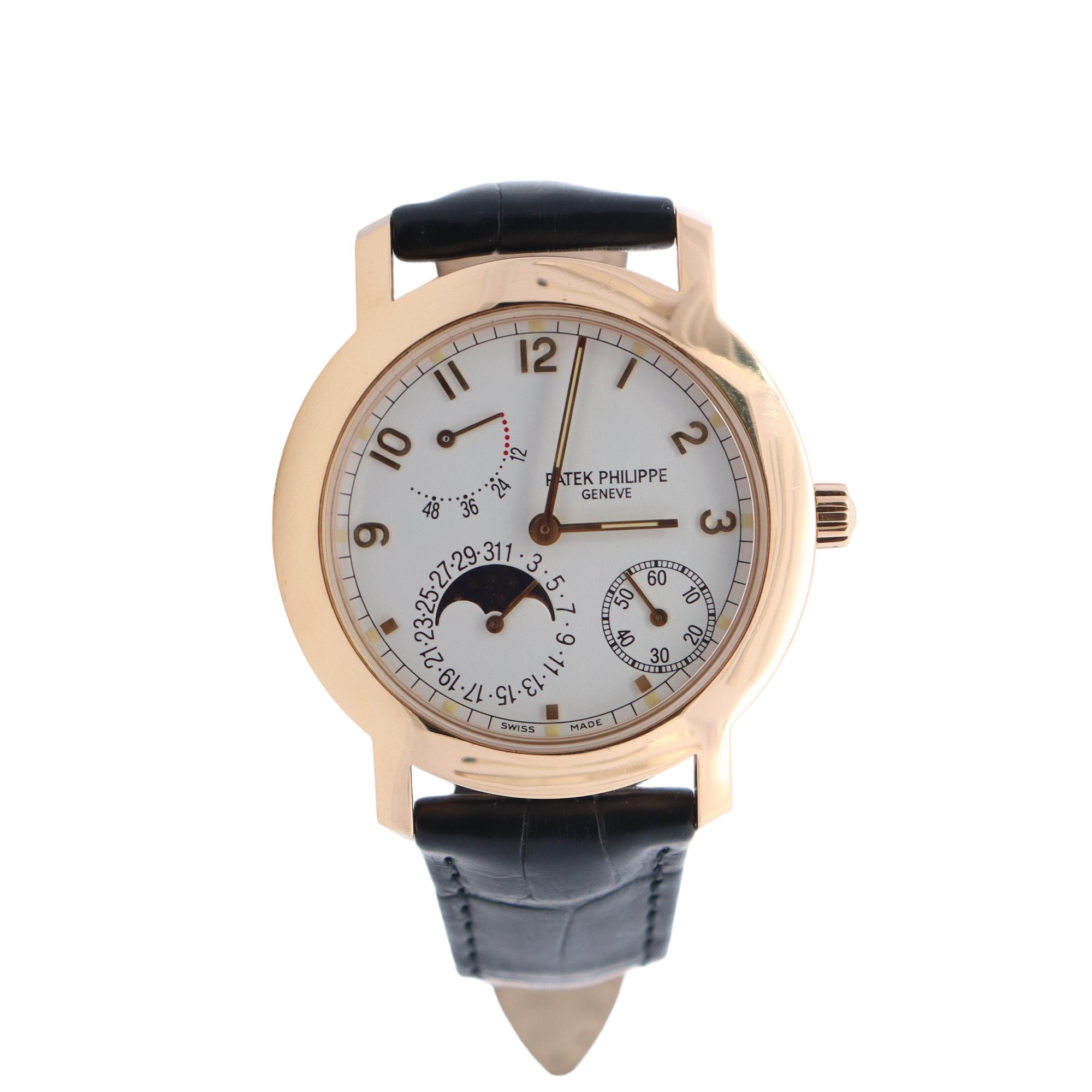 Patek Philippe Complications Yellow Gold 36mm White Arabic Moonphase Dial Watch Reference #: 5055J - Happy Jewelers Fine Jewelry Lifetime Warranty