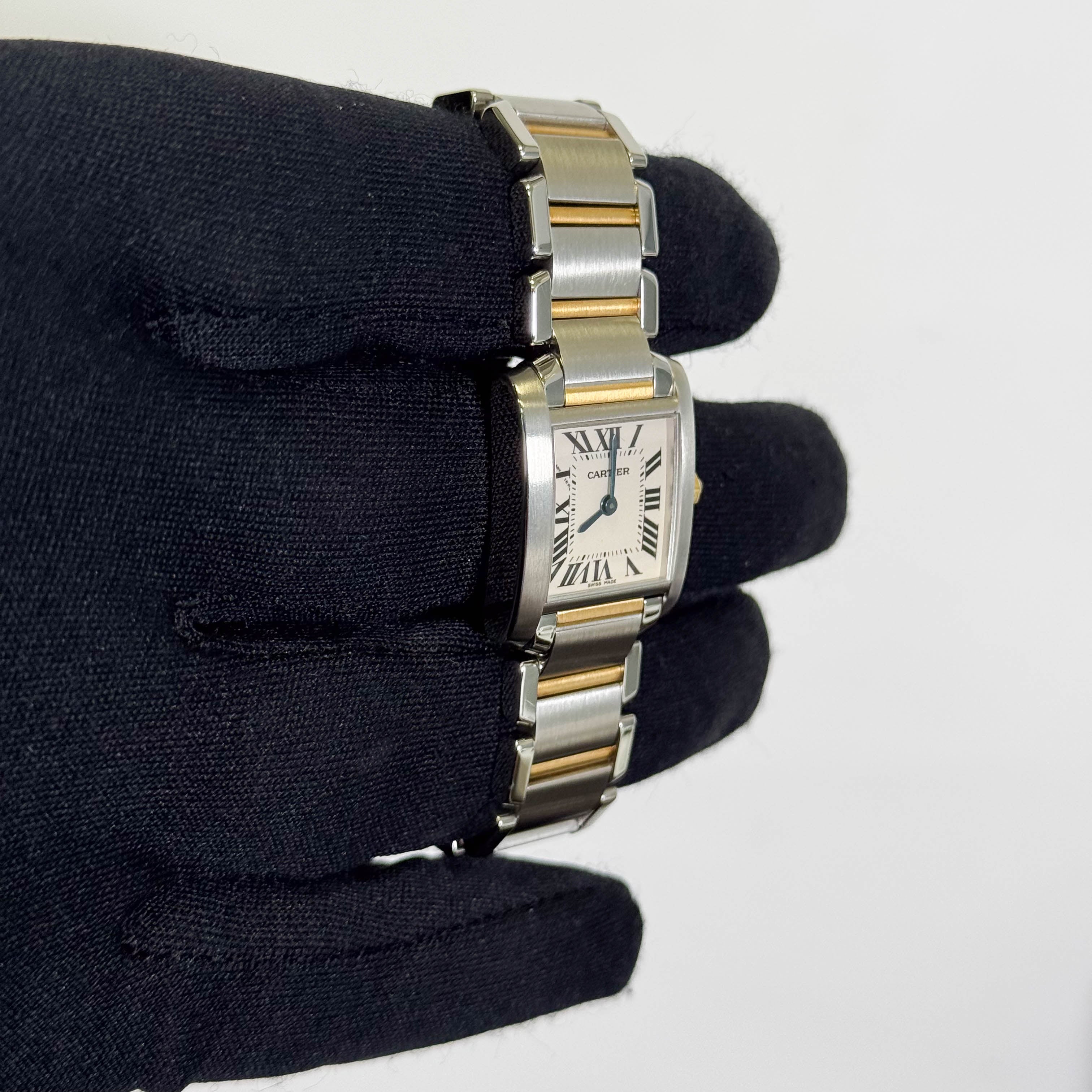 Cartier Tank Two-Tone Yellow Gold & Steel 25x20mm White Dial Watch Ref# W51007Q4