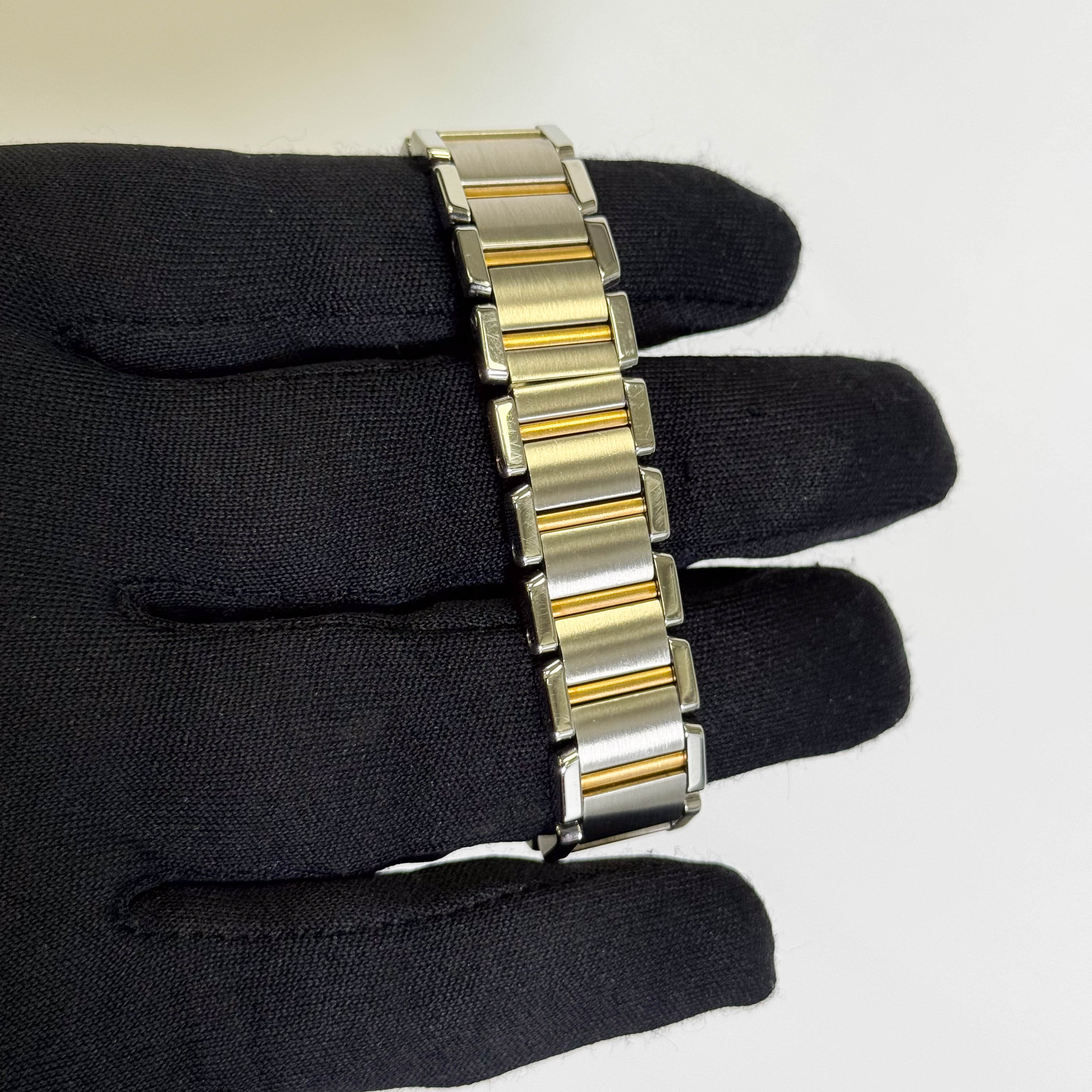 Cartier Tank Two-Tone Yellow Gold & Steel 25x20mm White Dial Watch Ref# W51007Q4