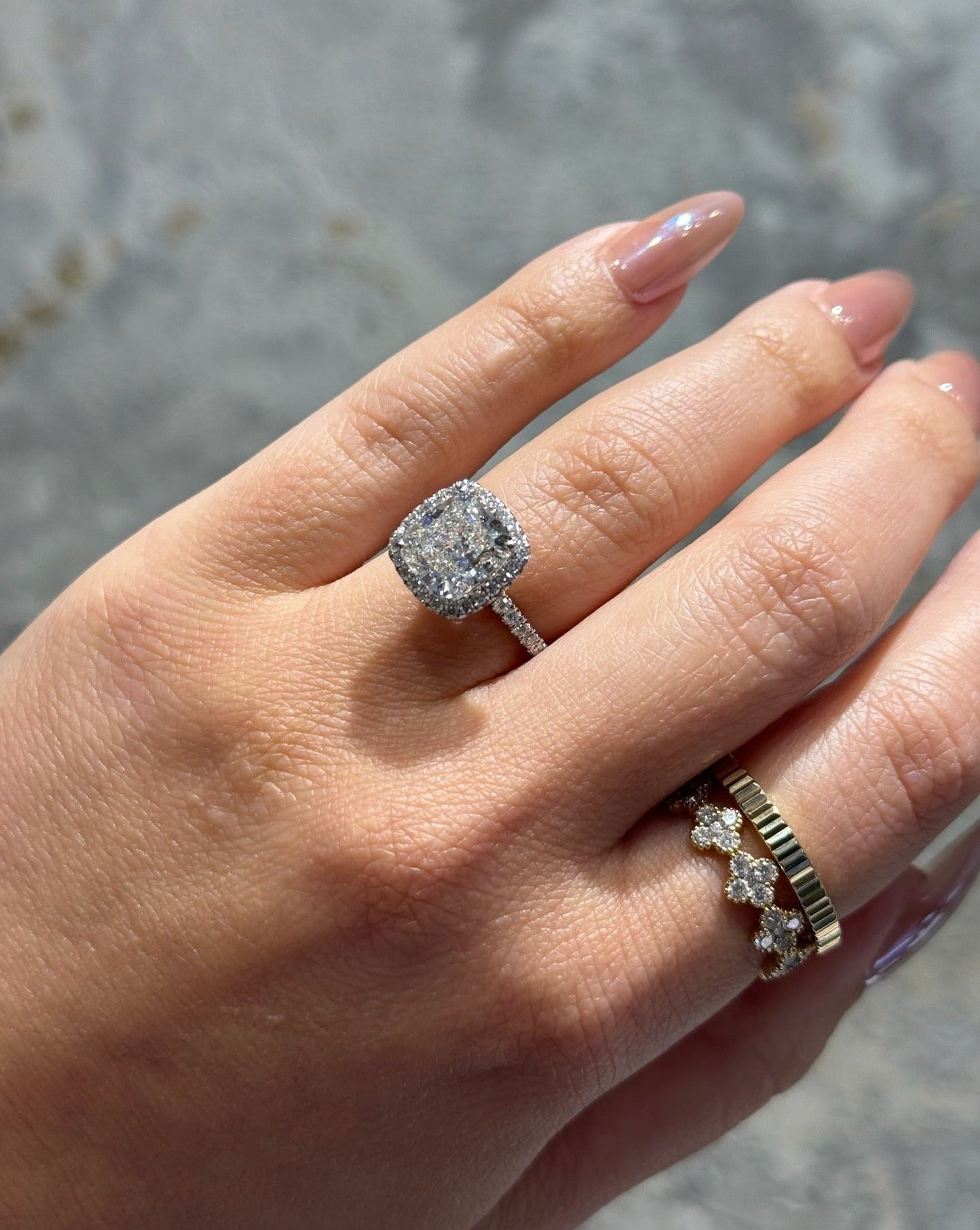 3.46 Cushion Natural Diamond Engagement Ring with Halo - Happy Jewelers Fine Jewelry Lifetime Warranty