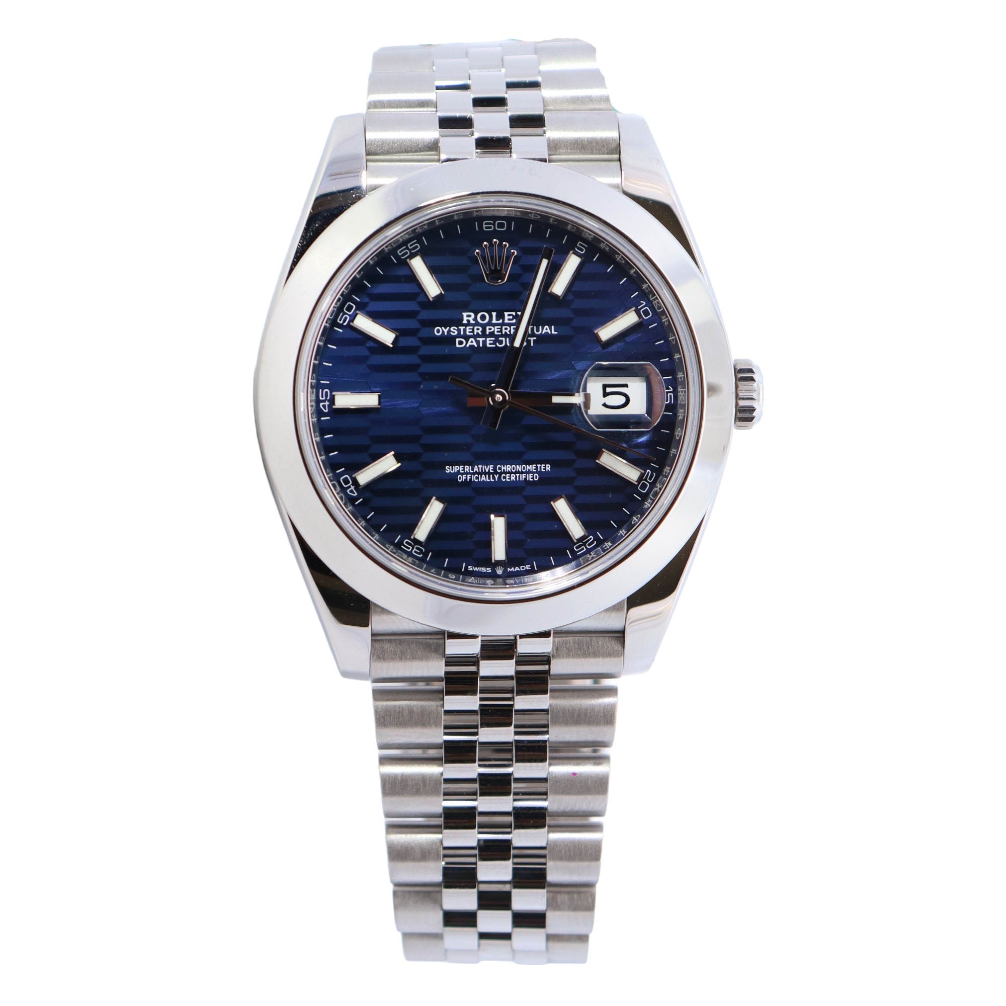 Rolex Datejust Blue Motif Stick Dial 41mm Ref# 126300 - Happy Jewelers Fine Jewelry Lifetime Warranty