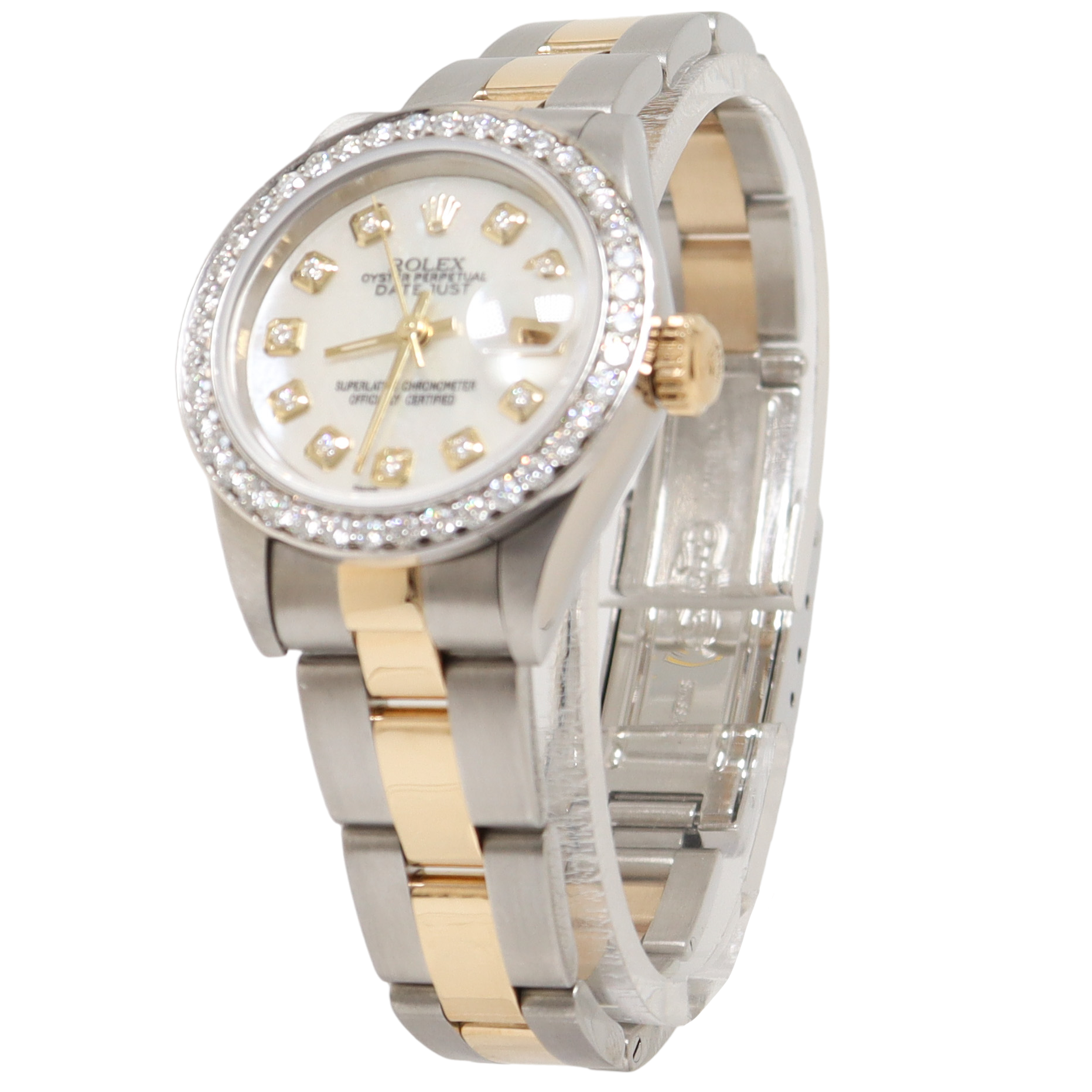 Rolex Datejust Two Tone Stainless Steel & Yellow Gold 26mm Custom White MOP Diamond Dial Watch Reference#: 79163 - Happy Jewelers Fine Jewelry Lifetime Warranty