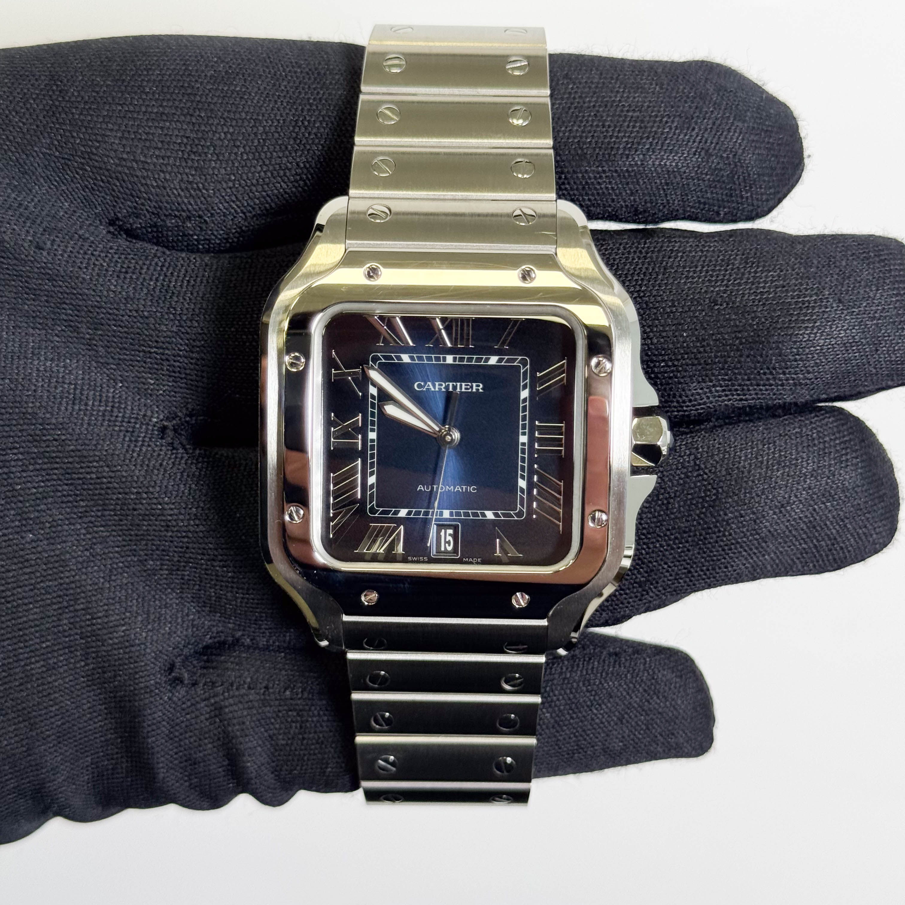 Cartier Santos Stainless Steel 40mm Blue Dial Watch Ref# WSSA0071 - Happy Jewelers Fine Jewelry Lifetime Warranty