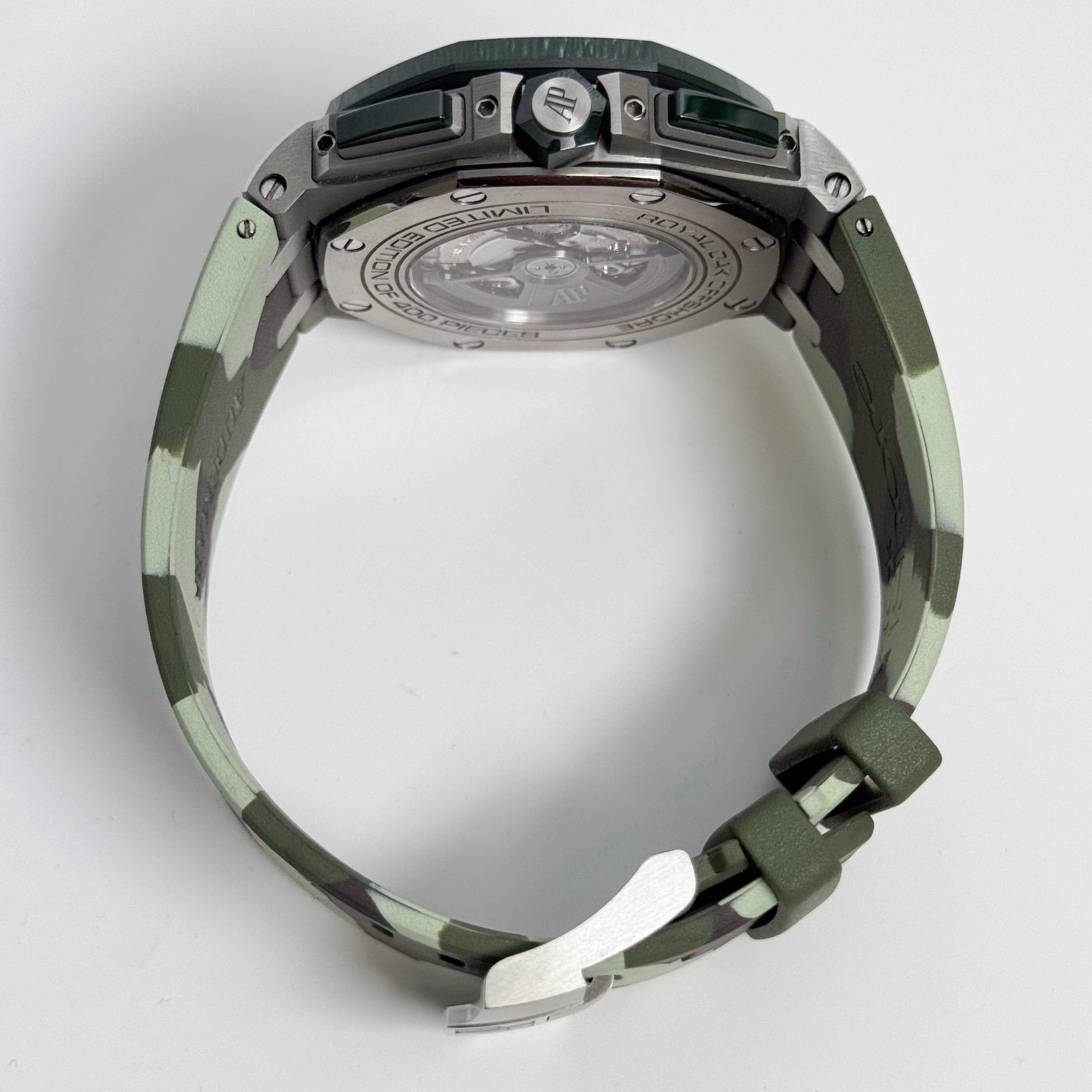 Audemars Piguet Royal Oak Offshore 44mm Green Chronograph Dial Watch Ref# 26400SO.OO.A055CA.01 - Happy Jewelers Fine Jewelry Lifetime Warranty