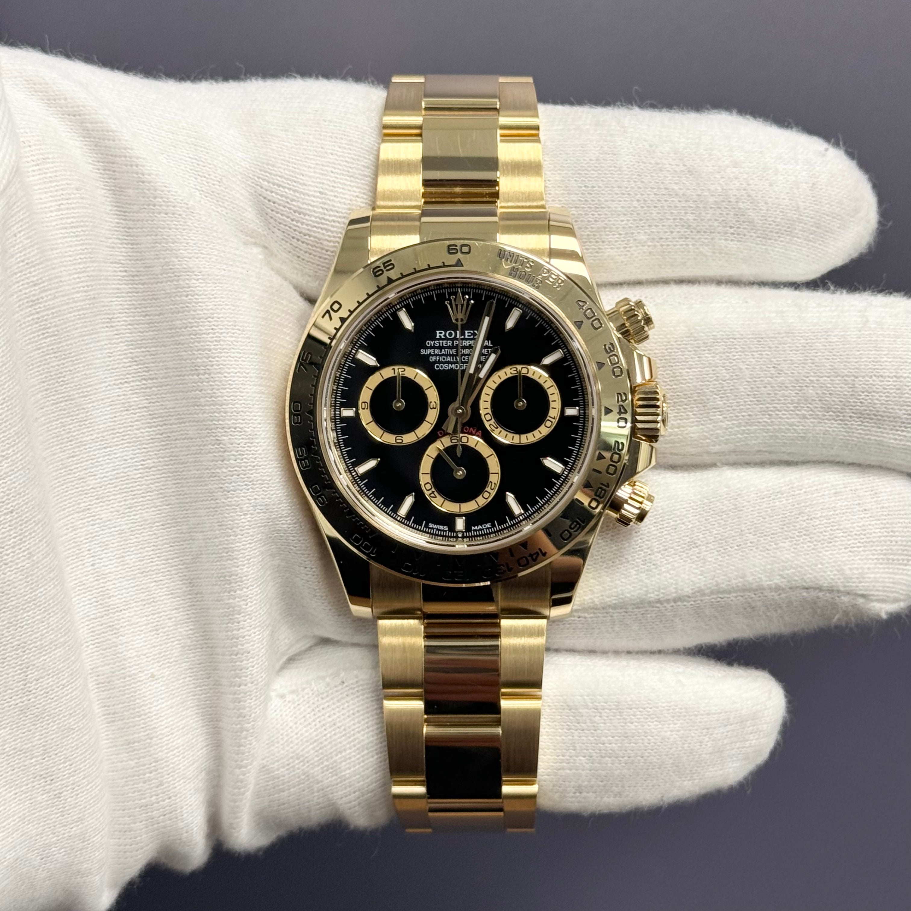 Rolex Daytona 40mm Yellow Gold Black Dial Watch Ref# 126508 - Happy Jewelers Fine Jewelry Lifetime Warranty