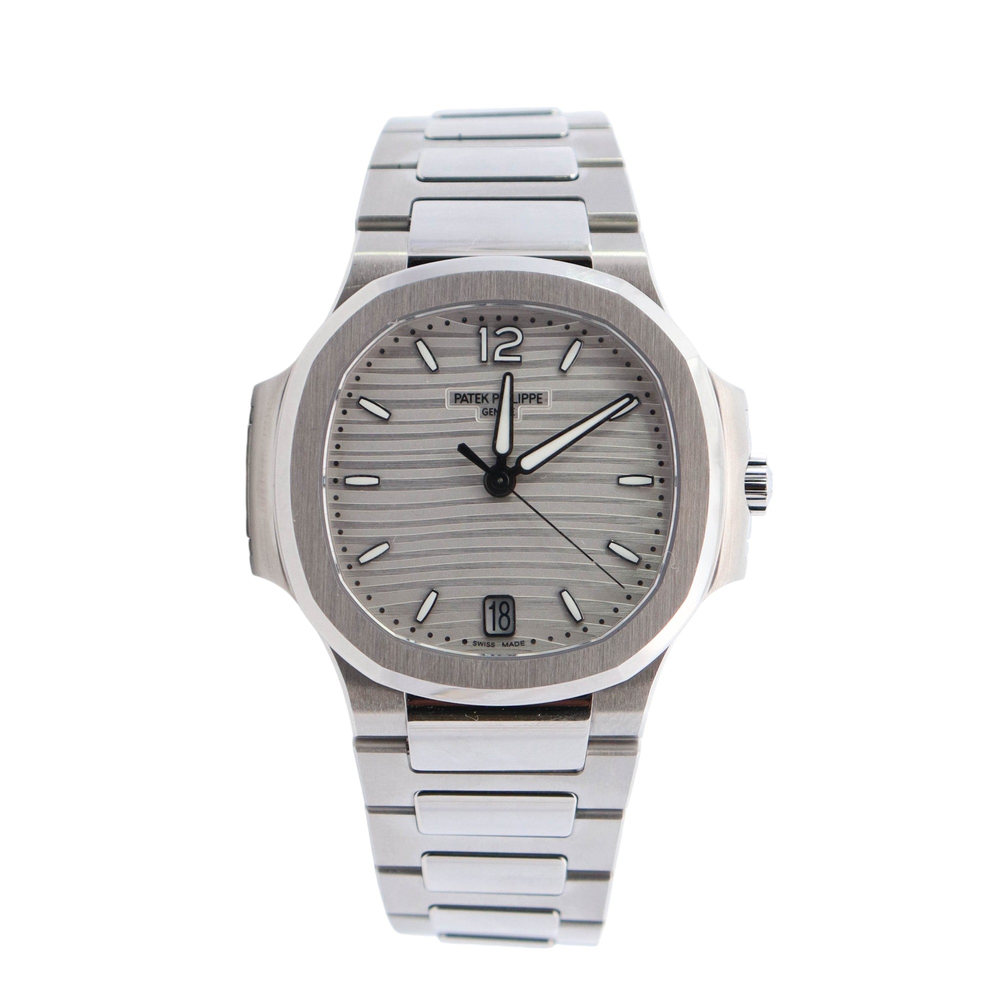 Patek Philippe Lady Nautilus 35.2mm Silver Opaline Dial Watch Ref# 7118/1A-010 - Happy Jewelers Fine Jewelry Lifetime Warranty