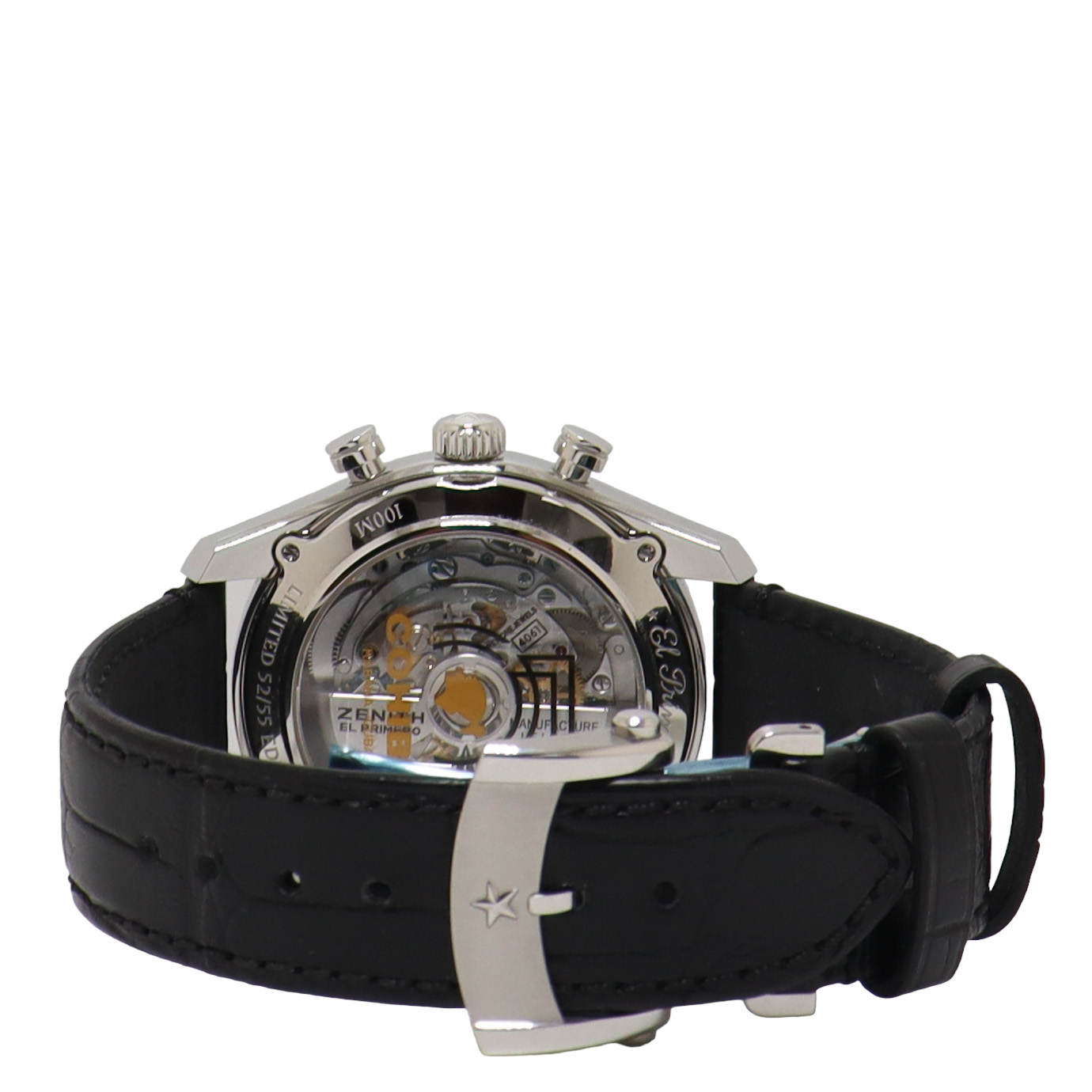 Zenith El Primero Stainless Steel 42mm Black & Yellow Chronograph Dial Watch Reference#: 03.2041.4061 - Happy Jewelers Fine Jewelry Lifetime Warranty