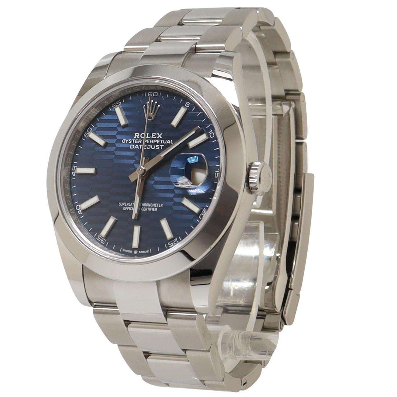 Rolex Datejust Stainless Steel 41 Blue Motif Stick Dial Watch Reference#: 126300 - Happy Jewelers Fine Jewelry Lifetime Warranty