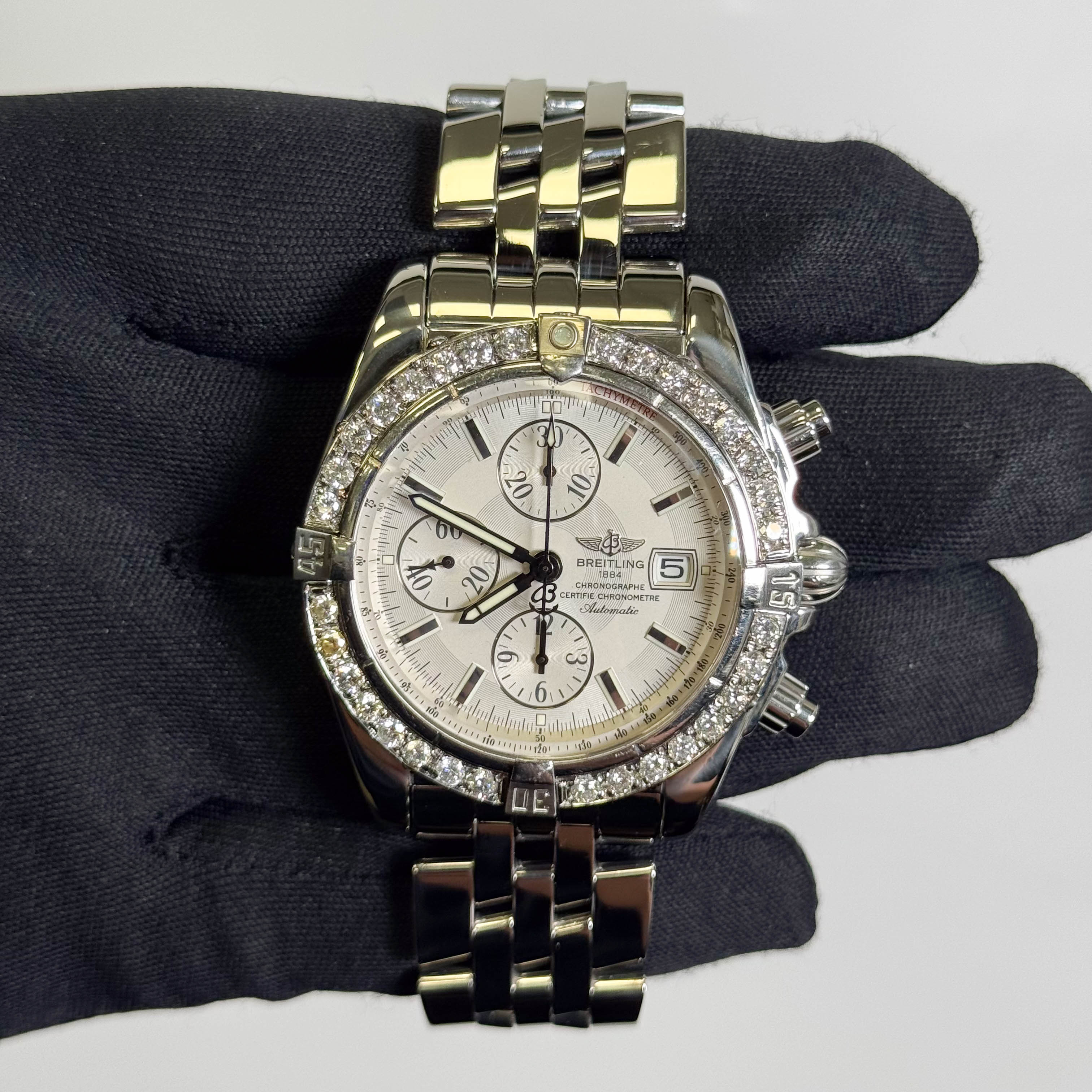 Breitling Chronomat 44mm White Chronograph Dial Watch Ref# A13356 - Happy Jewelers Fine Jewelry Lifetime Warranty
