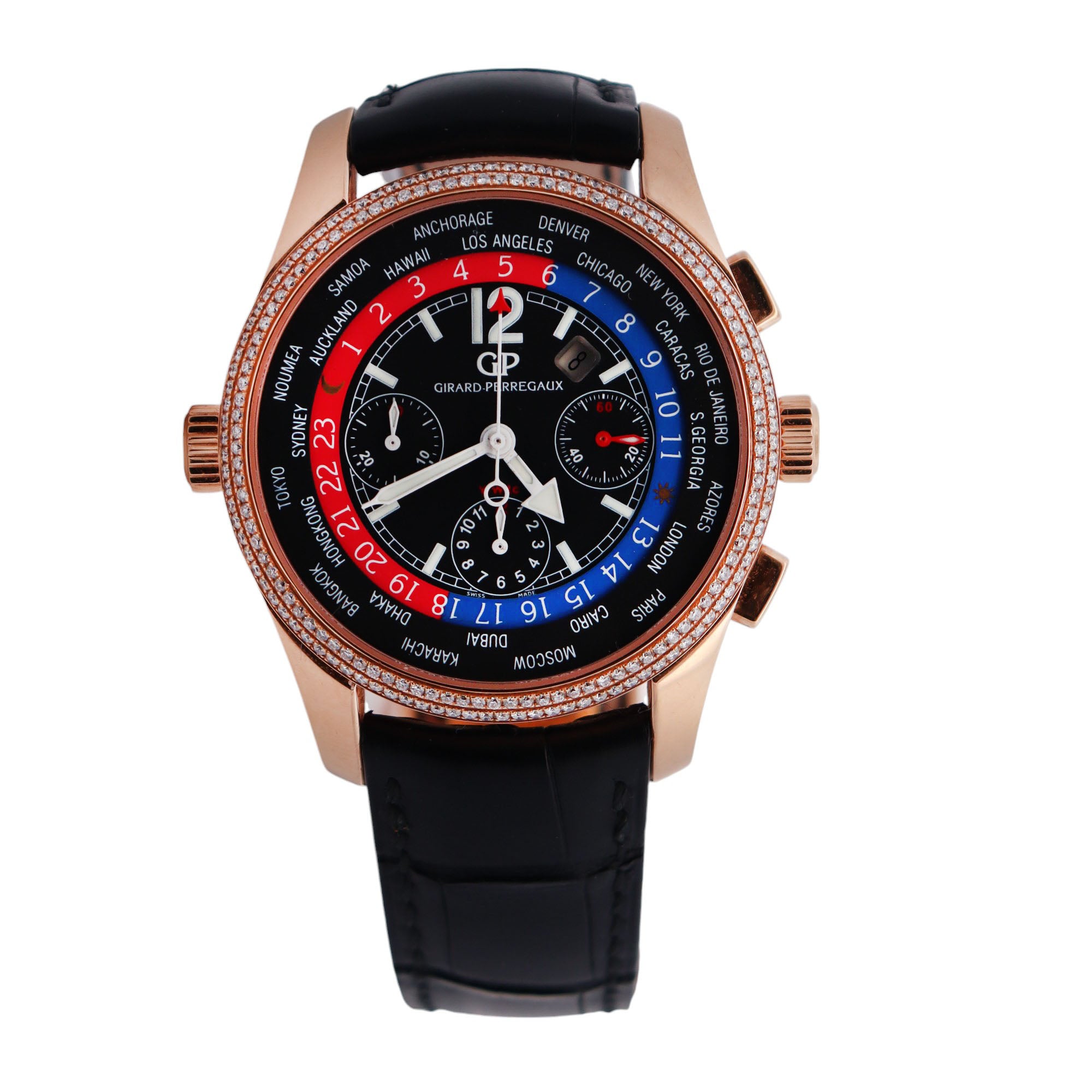 Girard Perregaux World Timer 43mm Black Dial Watch Ref# 49800 - Happy Jewelers Fine Jewelry Lifetime Warranty