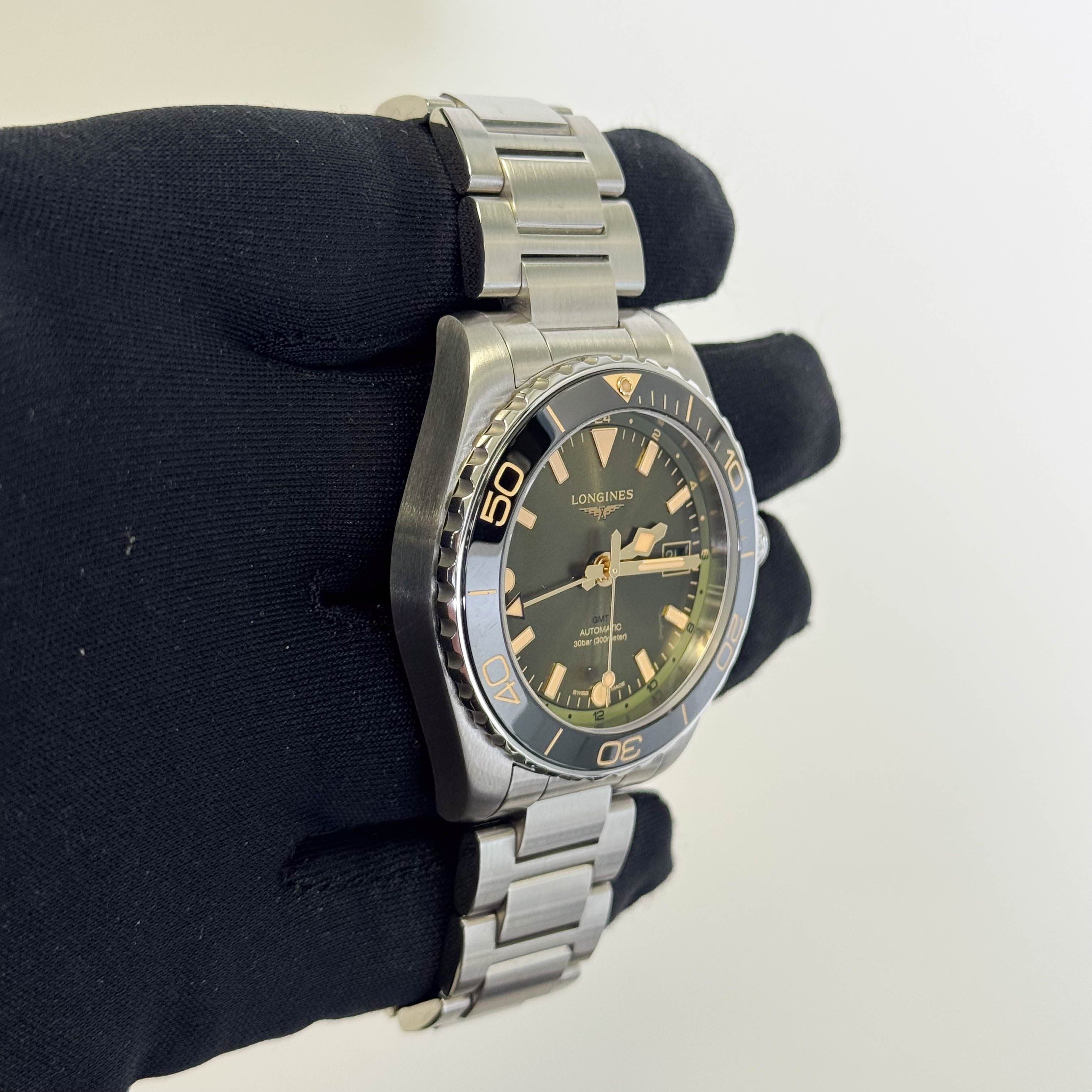 Longines Hydoconquest GMT 41mm Green Dial Watch Ref# L3.790.4.06.6 - Happy Jewelers Fine Jewelry Lifetime Warranty