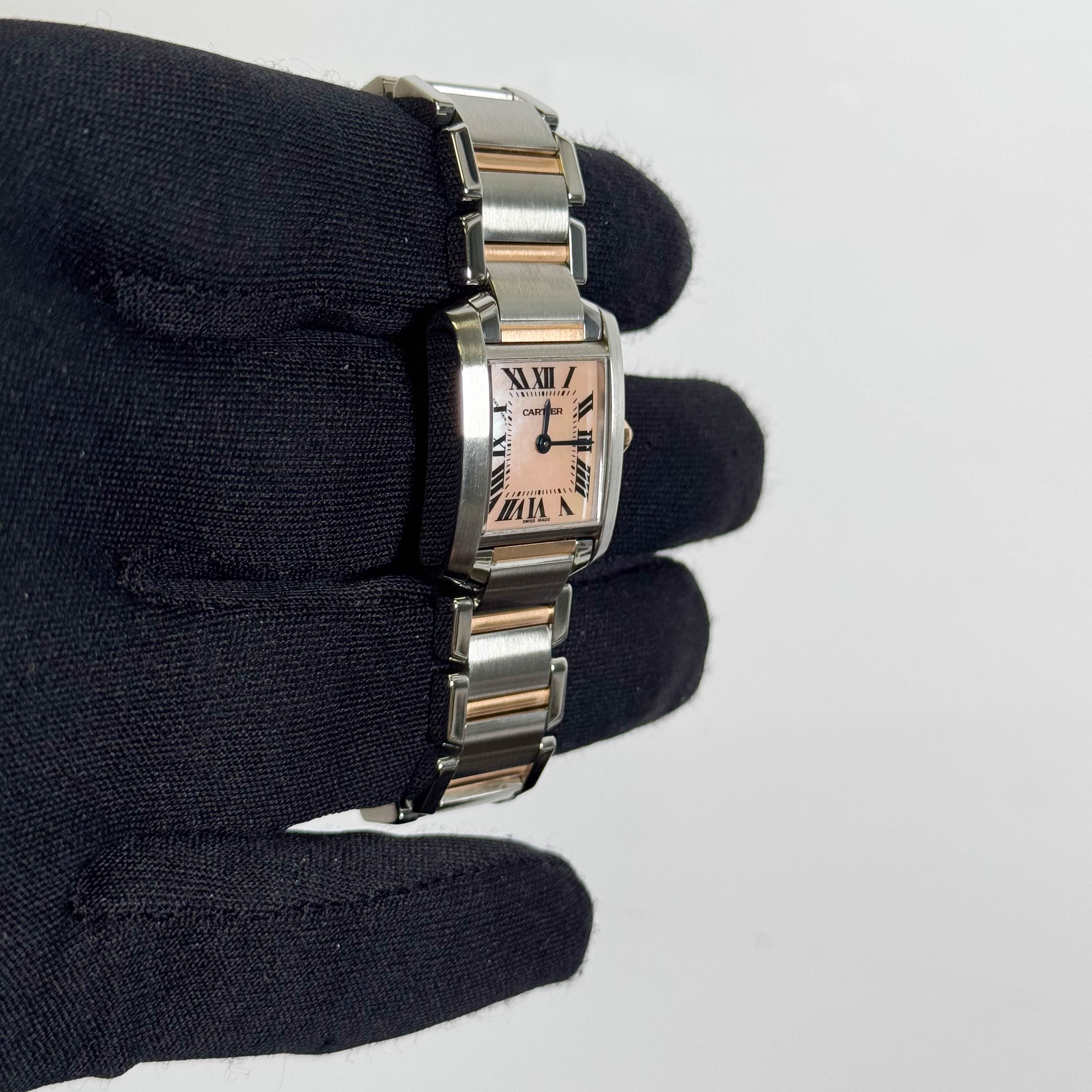 Cartier Tank Francaise 20mm Two Tone Stainless Steel Rose Gold Pink MOP Dial Watch Ref# W51027Q4 - Happy Jewelers Fine Jewelry Lifetime Warranty