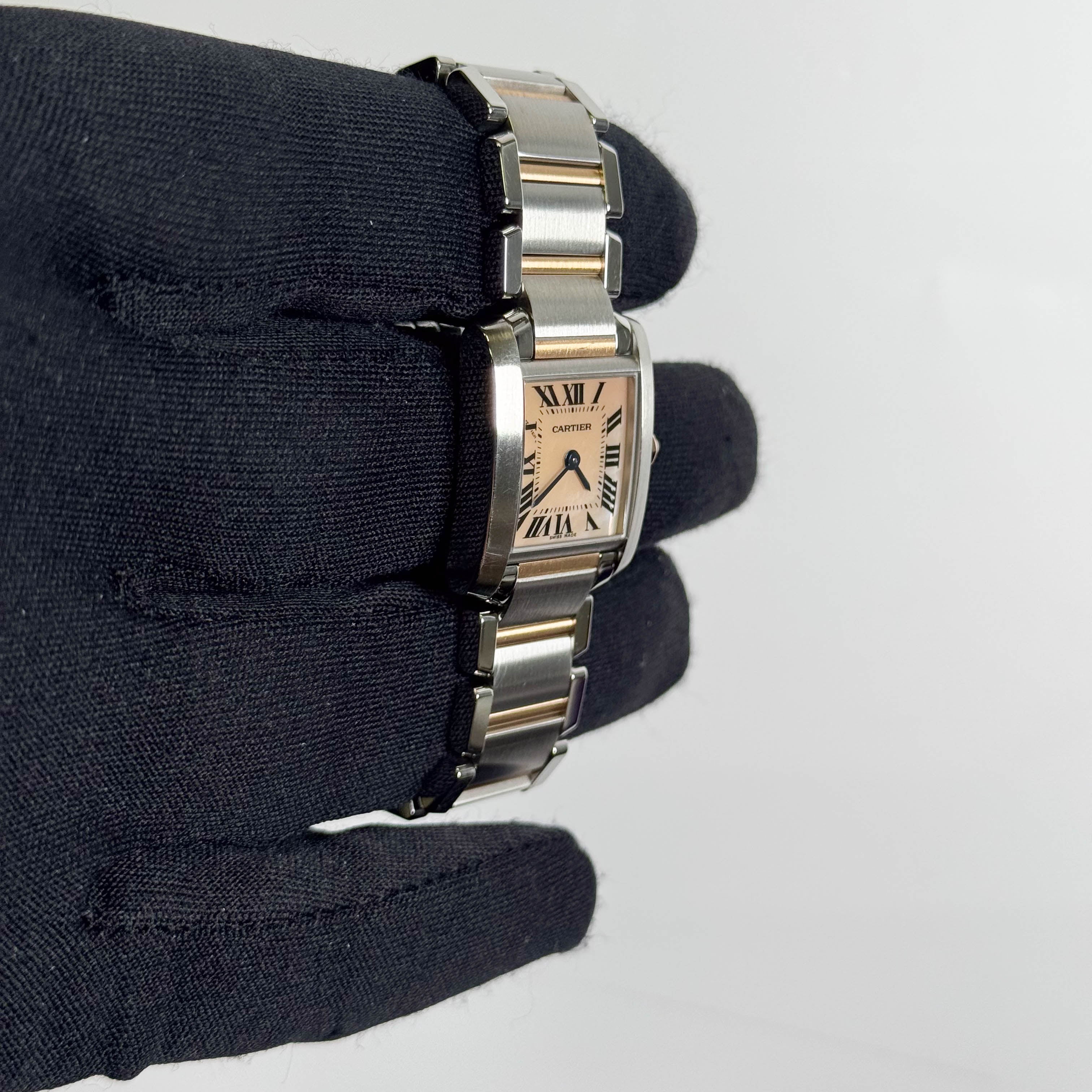 Cartier Tank Francaise 20mm Two Tone Stainless Steel Rose Gold Pink MOP Dial Watch Ref# W51027Q4 - Happy Jewelers Fine Jewelry Lifetime Warranty