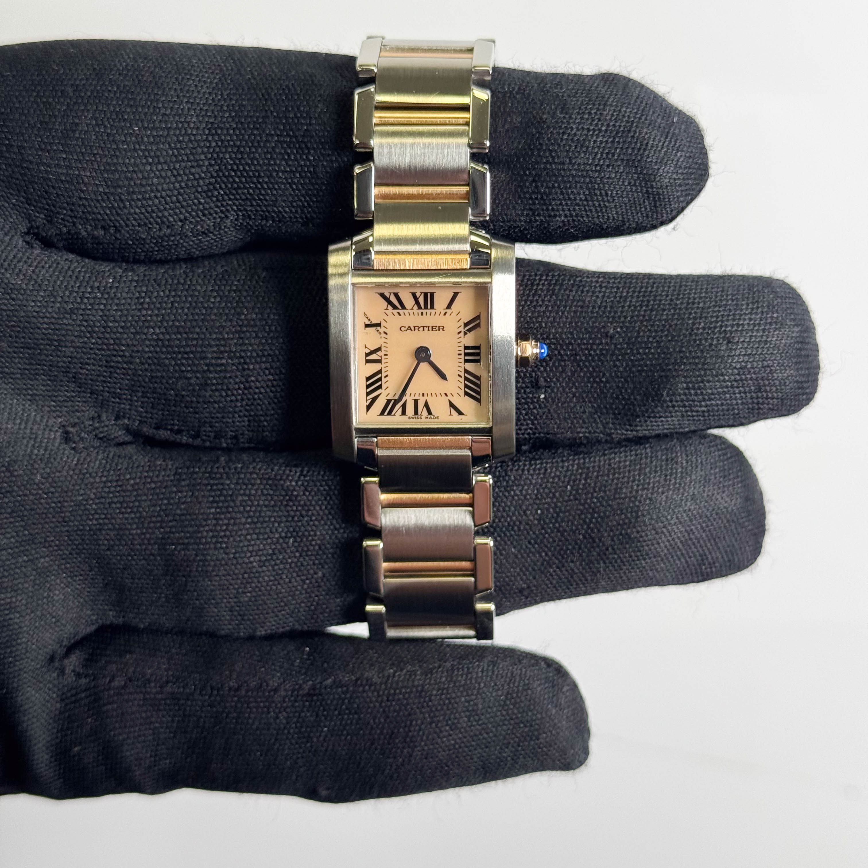 Cartier Tank Francaise 20mm Two Tone Stainless Steel Rose Gold Pink MOP Dial Watch Ref# W51027Q4 - Happy Jewelers Fine Jewelry Lifetime Warranty