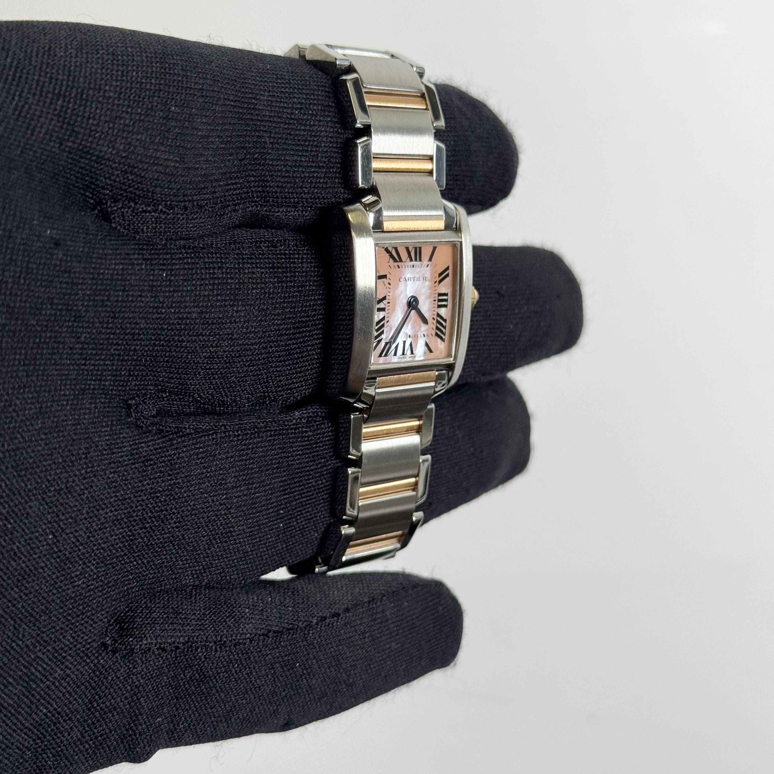 Cartier Tank Francaise 20mm Two Tone Stainless Steel Rose Gold Pink MOP Dial Watch Ref# W51027Q4 - Happy Jewelers Fine Jewelry Lifetime Warranty