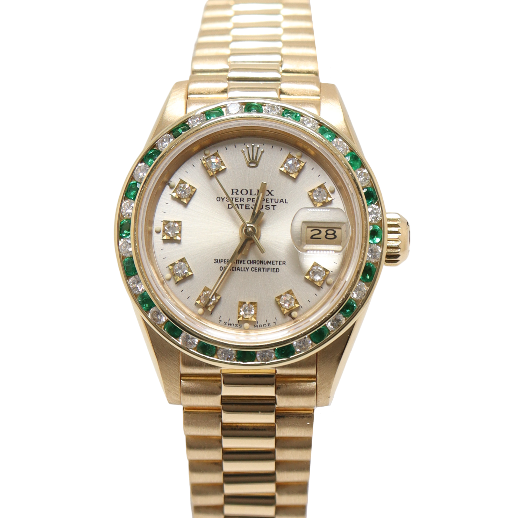  プレデターSL Rolex Datejust Yellow Gold 26mm Silver Diamond Dial Watch