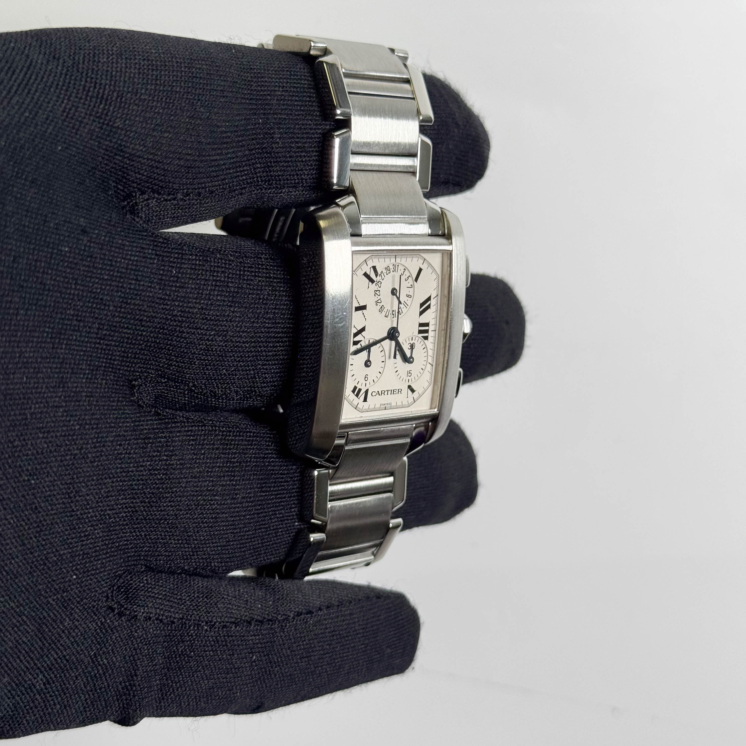 Cartier Tank Francaise Chronoreflex Stainless Steel 29mm White Dial Watch Ref# W51001Q3 - Happy Jewelers Fine Jewelry Lifetime Warranty