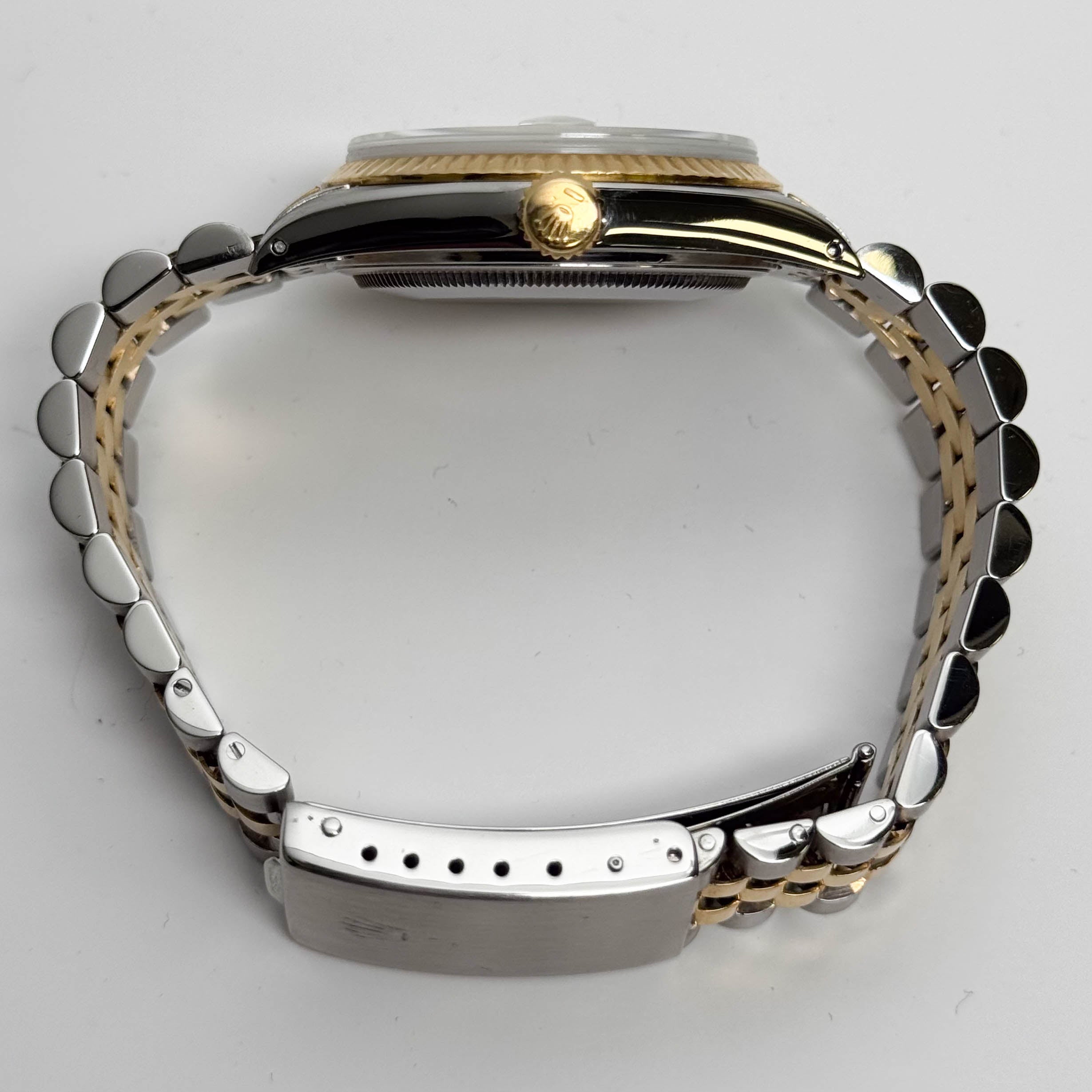 Rolex Datejust Two Tone Steel & Yellow Gold Champagne Stick Dial Watch Reference #: 16013 - Happy Jewelers Fine Jewelry Lifetime Warranty