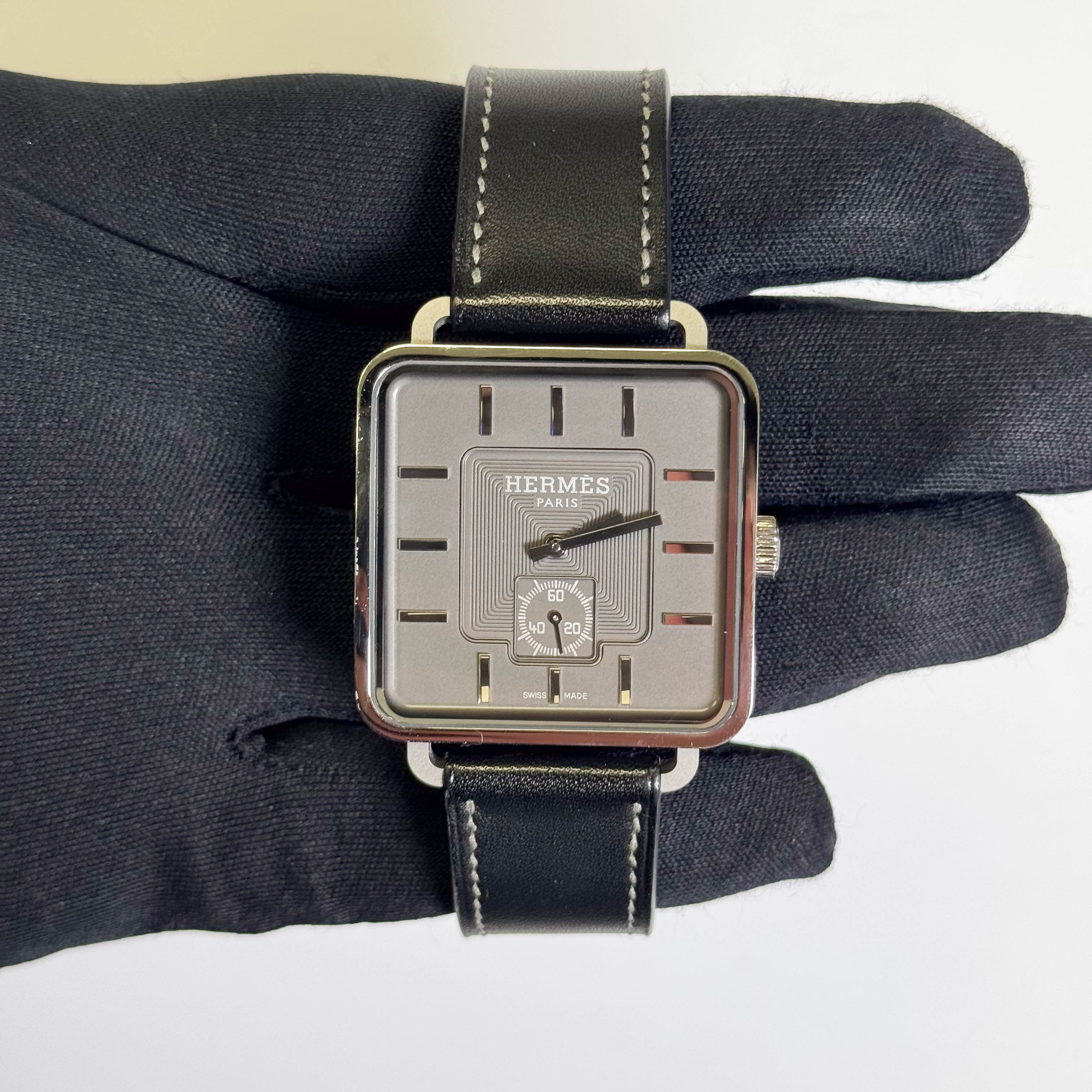 Hermes Carre H Classical 36mm Grey Stick Dial Watch Ref# TI1.741