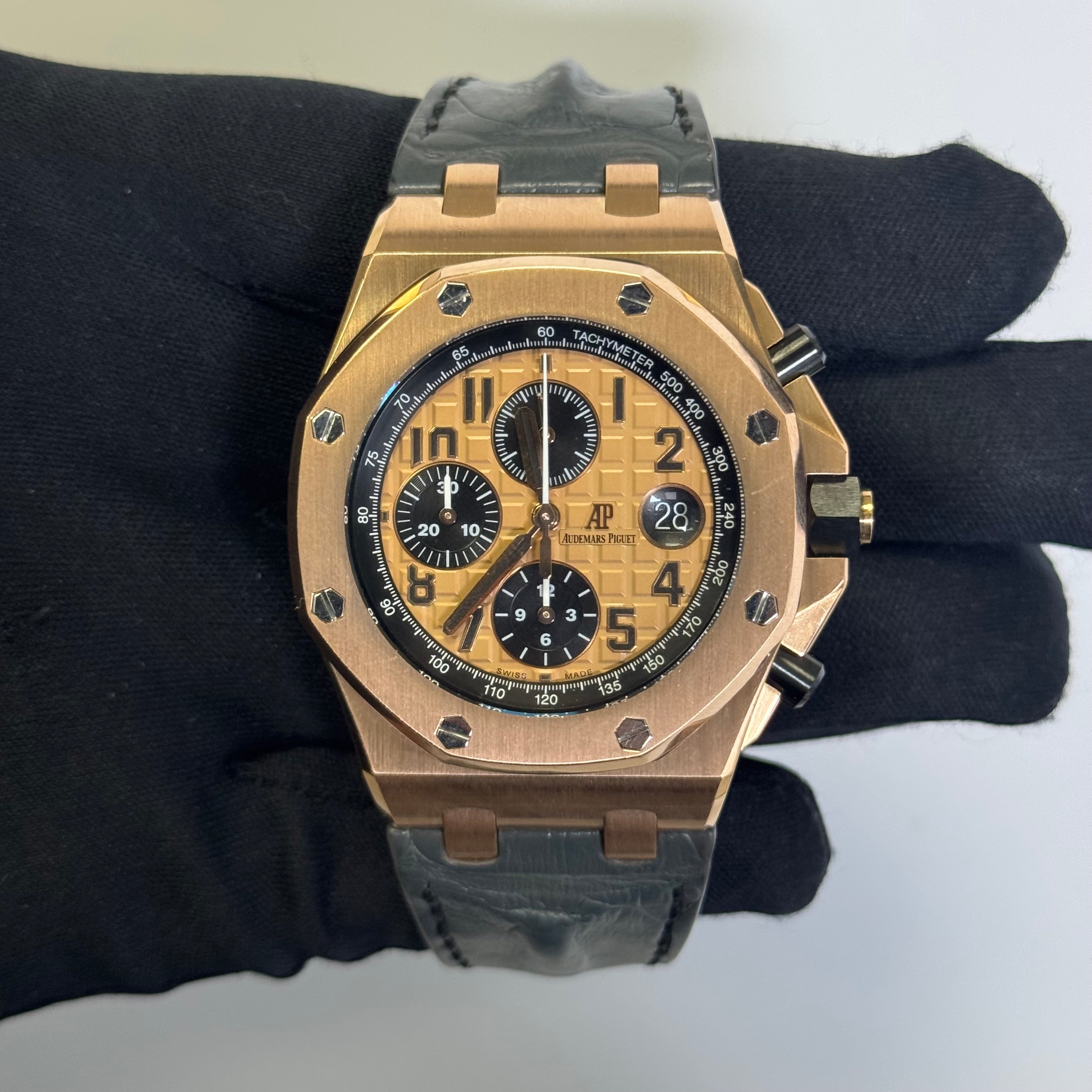 Audemars Piguet Royal Oak Offshore 42mm Rose Dial Watch Ref# 26470OR.OO.A002CR.01 - Happy Jewelers Fine Jewelry Lifetime Warranty