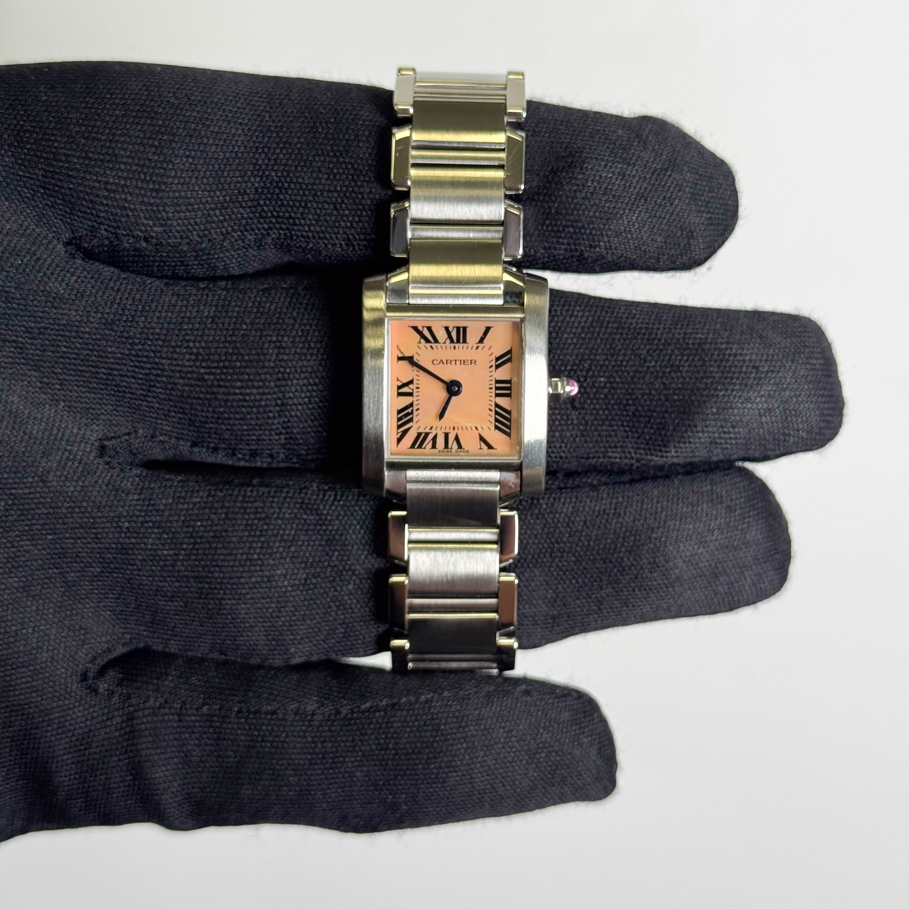 Cartier Tank Francaise Stainless Steel 20mm MOP Dial Watch Ref# W51028Q3 - Happy Jewelers Fine Jewelry Lifetime Warranty