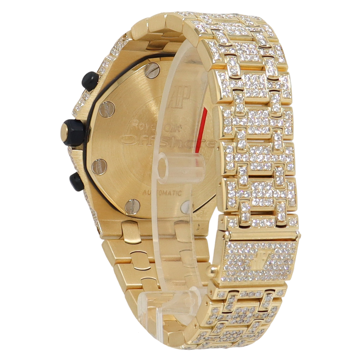 Audemars Piguet Royal Oak Offshore Yellow Gold 42mm Completely Iced Out Pave Chronograph Dial Watch Reference#: 25721BA.OO.1000BA.03 - Happy Jewelers Fine Jewelry Lifetime Warranty