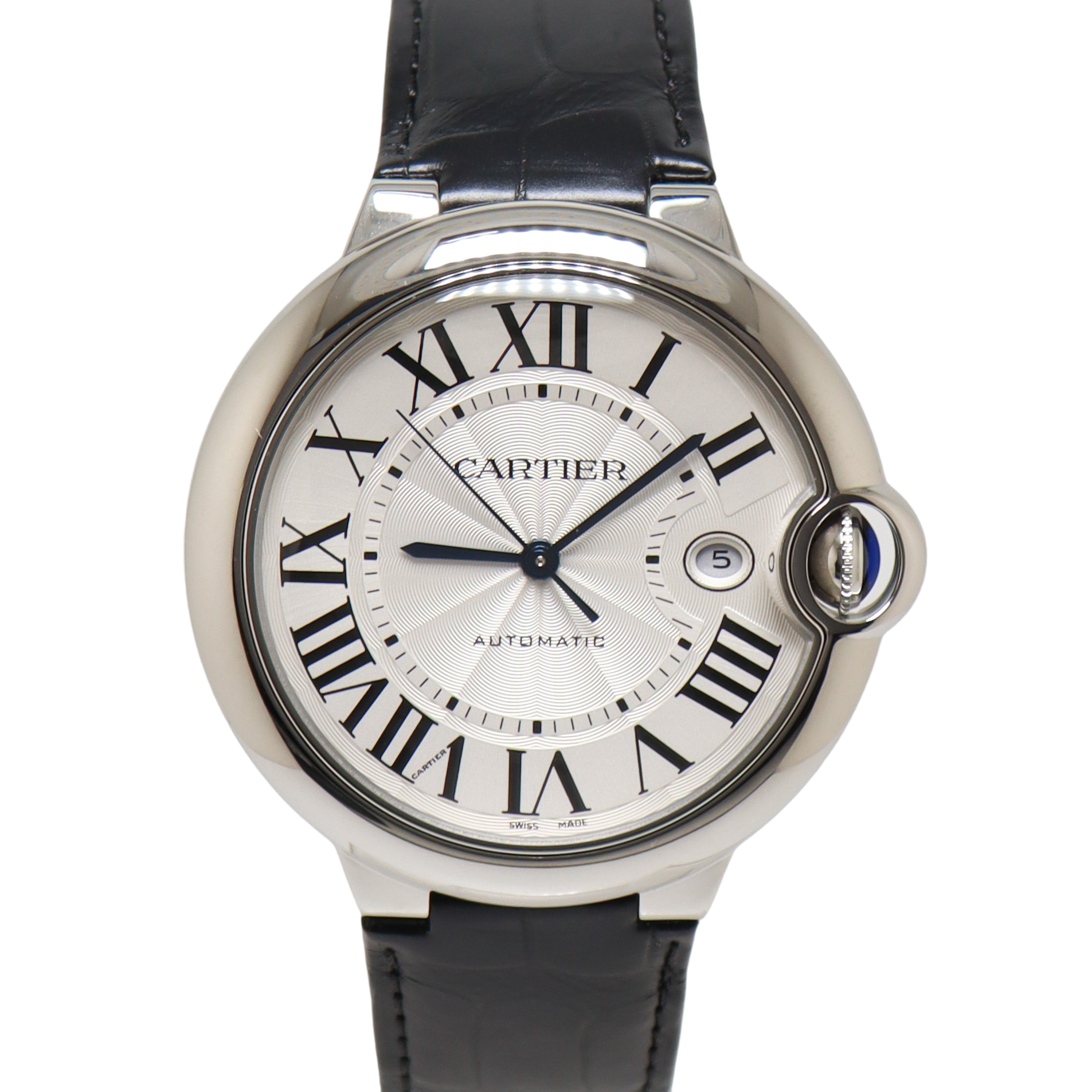 Cartier Ballon Blue Stainless Steel 42mm White Roman Dial Watch Reference#: WSBB0026 - Happy Jewelers Fine Jewelry Lifetime Warranty