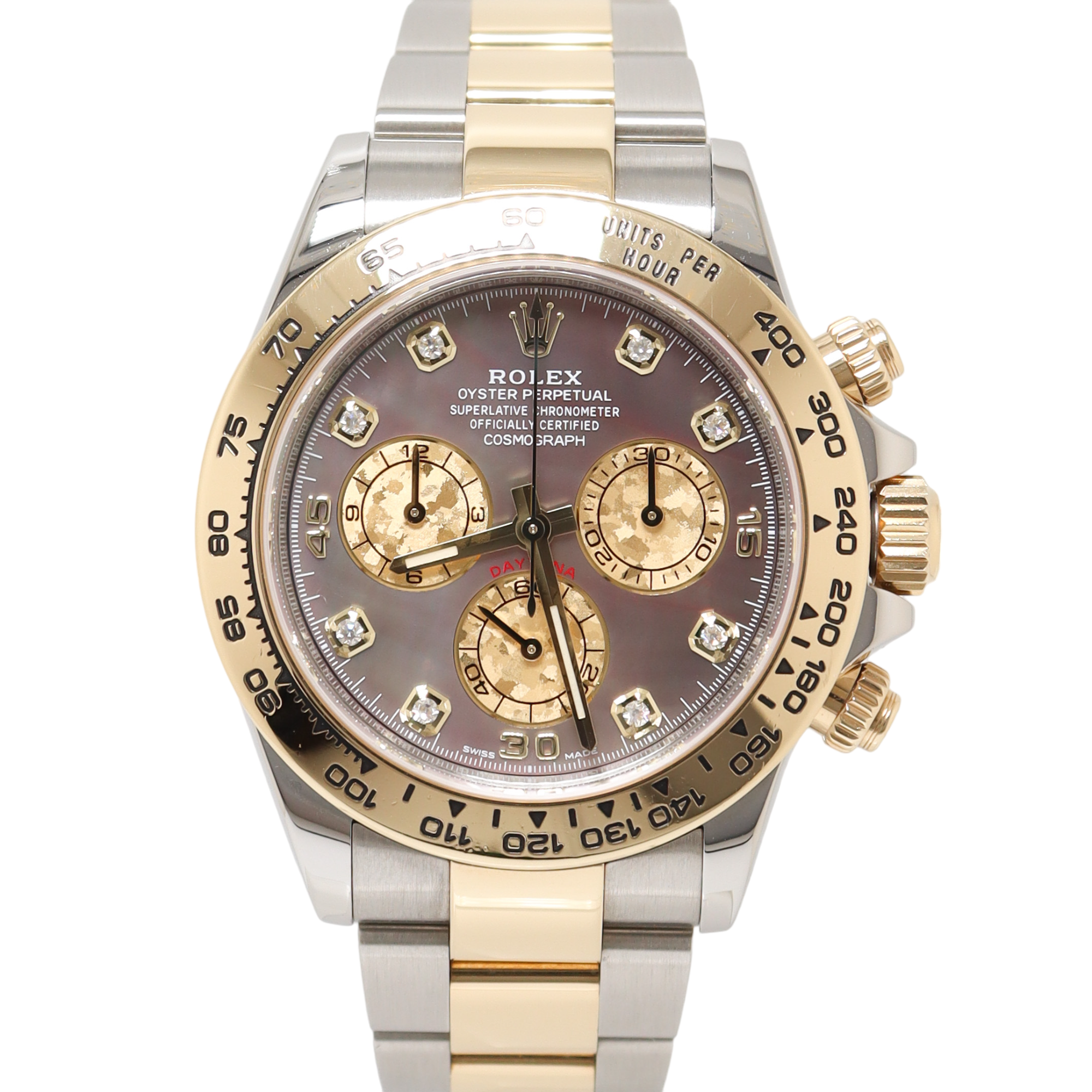 Rolex Daytona Two Tone Yellow Gold & Steel 40mm Factory MOP Diamond Dial Watch Reference#: 116523 - Happy Jewelers Fine Jewelry Lifetime Warranty