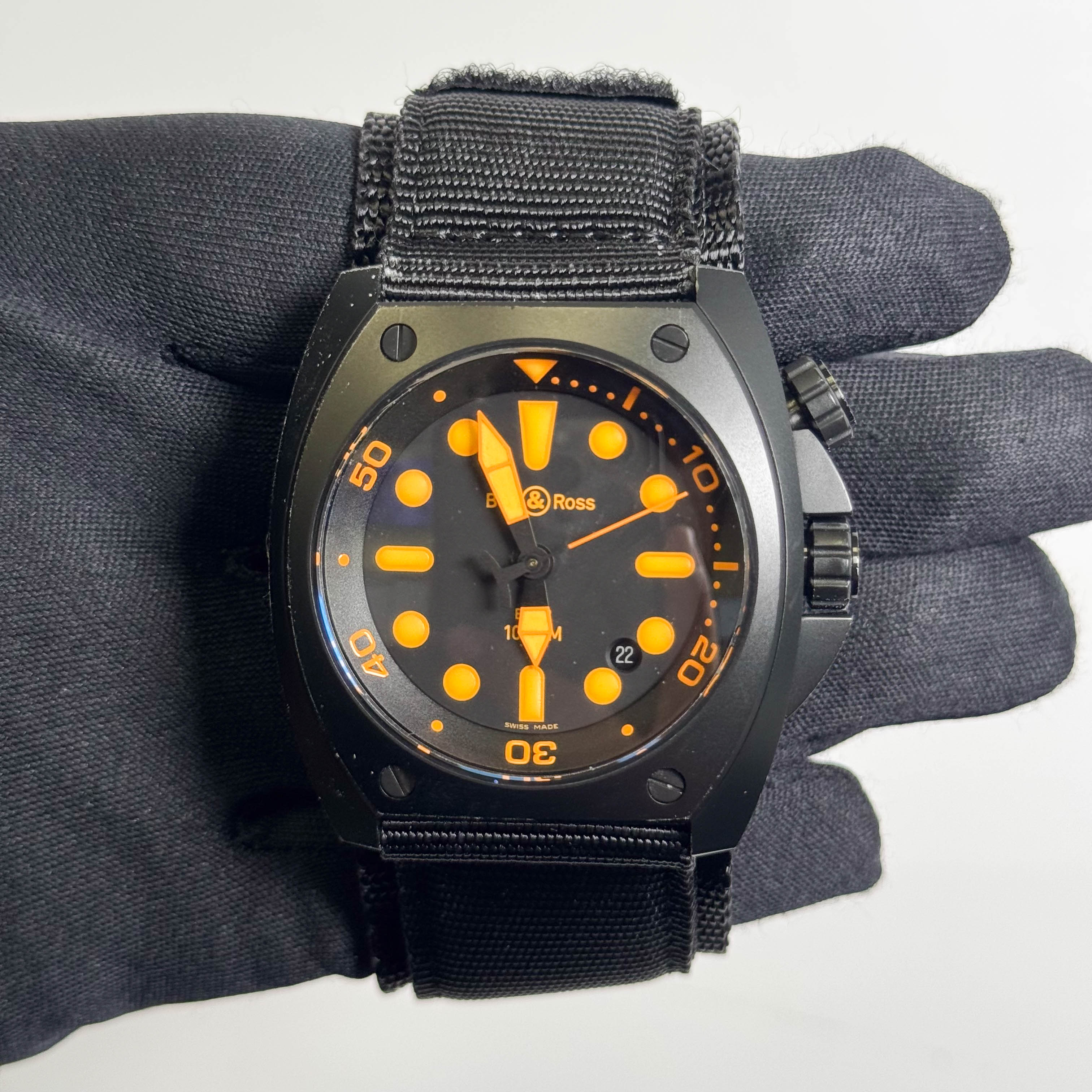 Bell & Ross Marine 44mm Black/Orange Dial Watch Black Ref# BR02-ORANGE - Happy Jewelers Fine Jewelry Lifetime Warranty