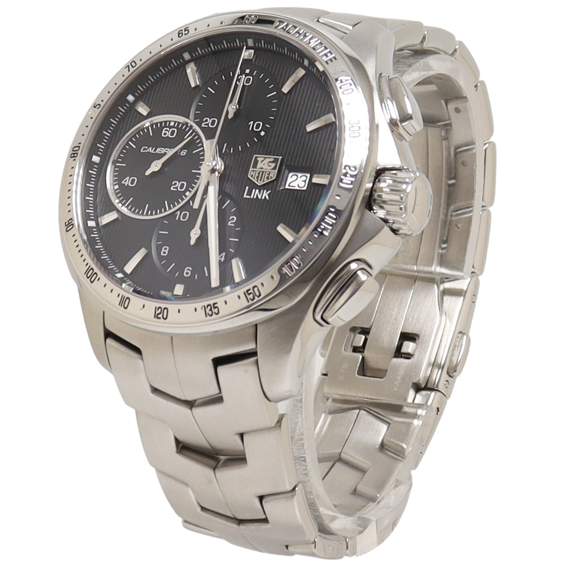 TAG Heuer Link Calibre 16 Stainless Steel 43mm Black Chronograph Dial Watch Reference#: CAT2010 - Happy Jewelers Fine Jewelry Lifetime Warranty