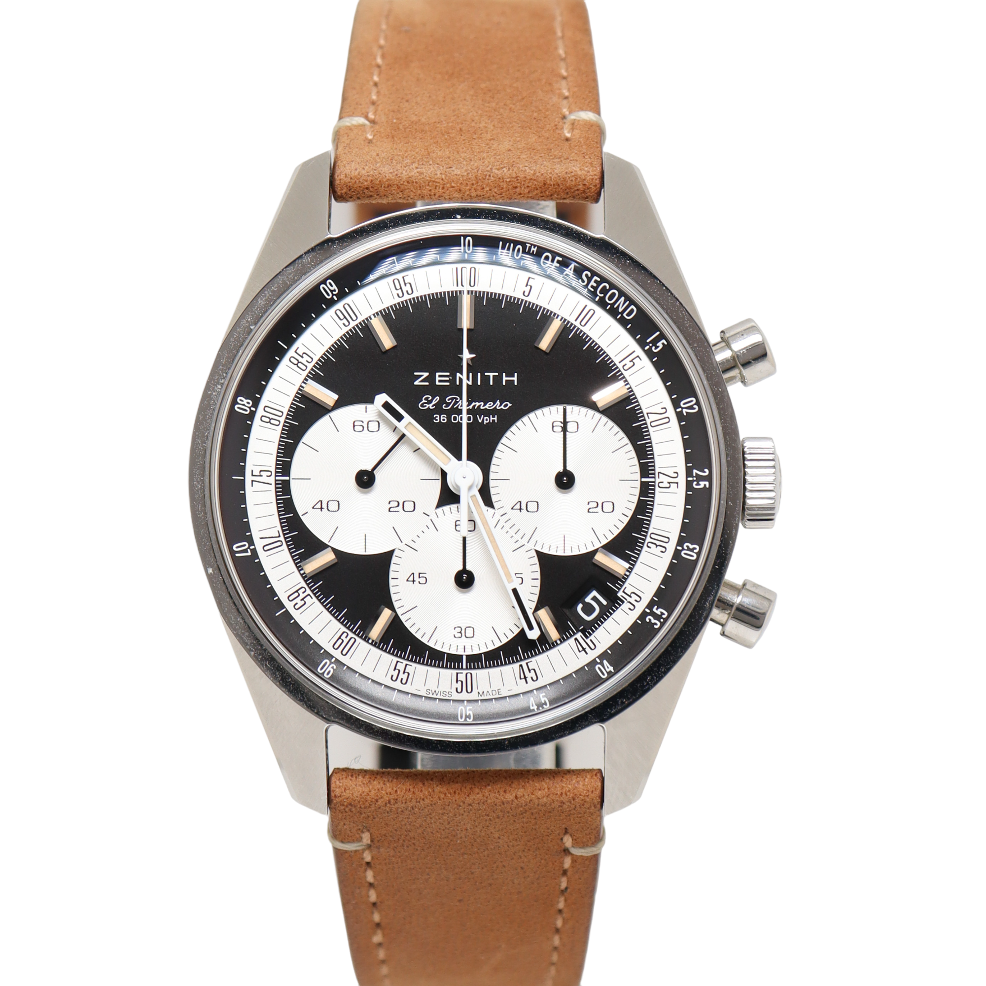 Zenith El Primero Stainless Steel 38mm Black Chronograph Dial Watch Reference#: 03.3200.3600/21.C903 - Happy Jewelers Fine Jewelry Lifetime Warranty
