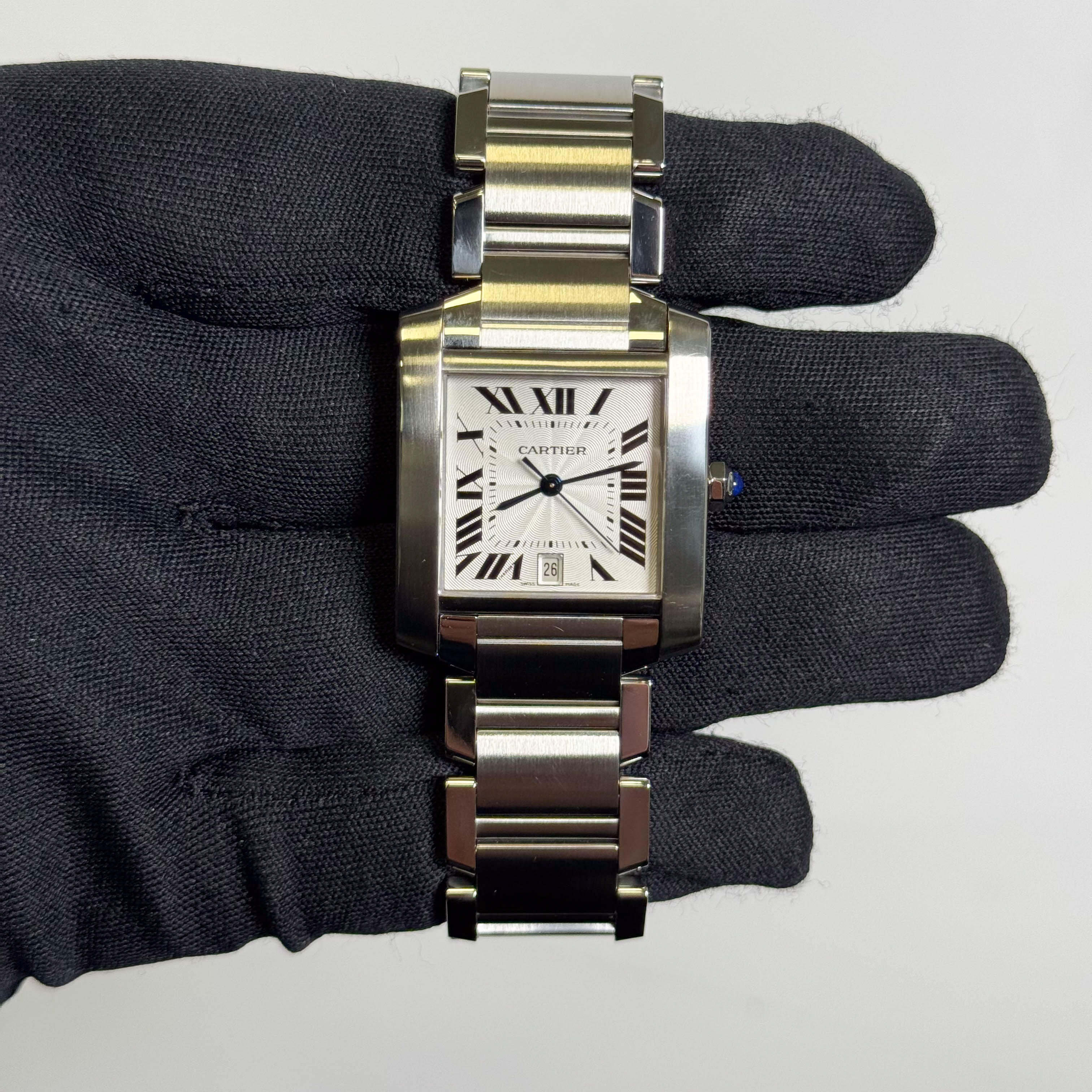 Cartier Tank Française Stainless Steel 28mm White Dial Watch Ref# W51002Q3 - Happy Jewelers Fine Jewelry Lifetime Warranty