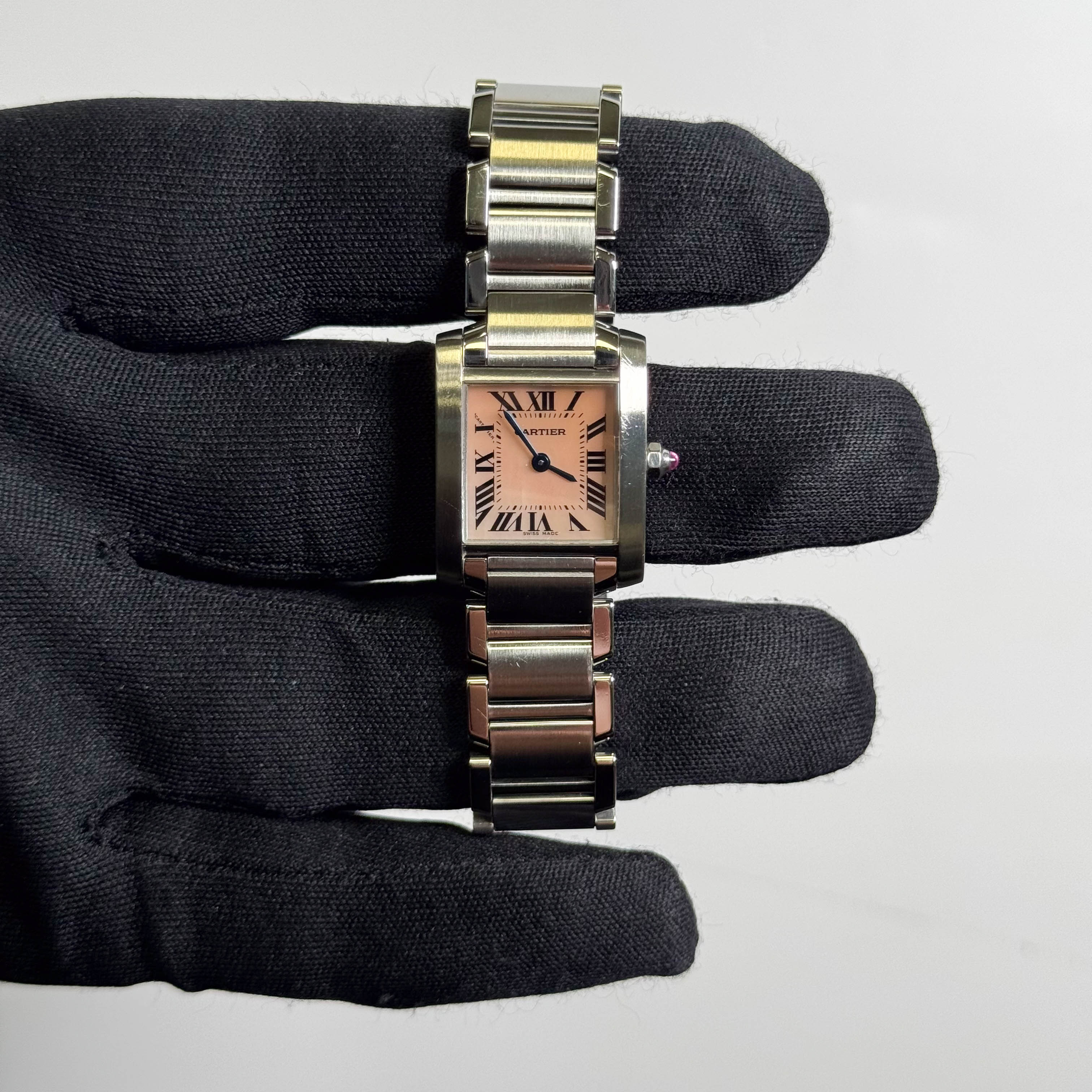 Cartier Tank Francaise Stainless Steel 20mm MOP Dial Watch Ref# W51028Q3 - Happy Jewelers Fine Jewelry Lifetime Warranty