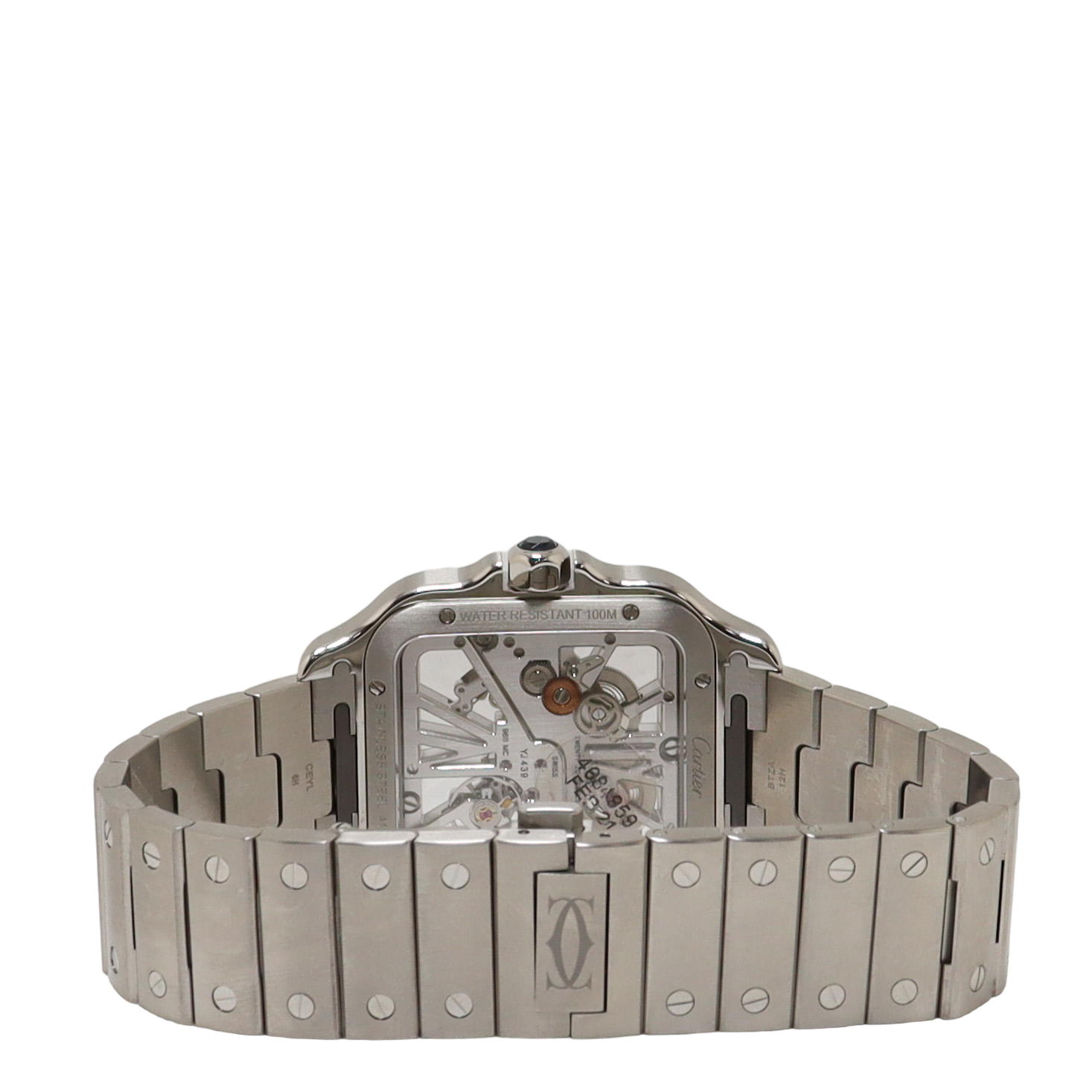 Cartier Skeleton Santos Stainless Steel 40mm Skeleton Dial Watch Reference#: WHSA0007 - Happy Jewelers Fine Jewelry Lifetime Warranty