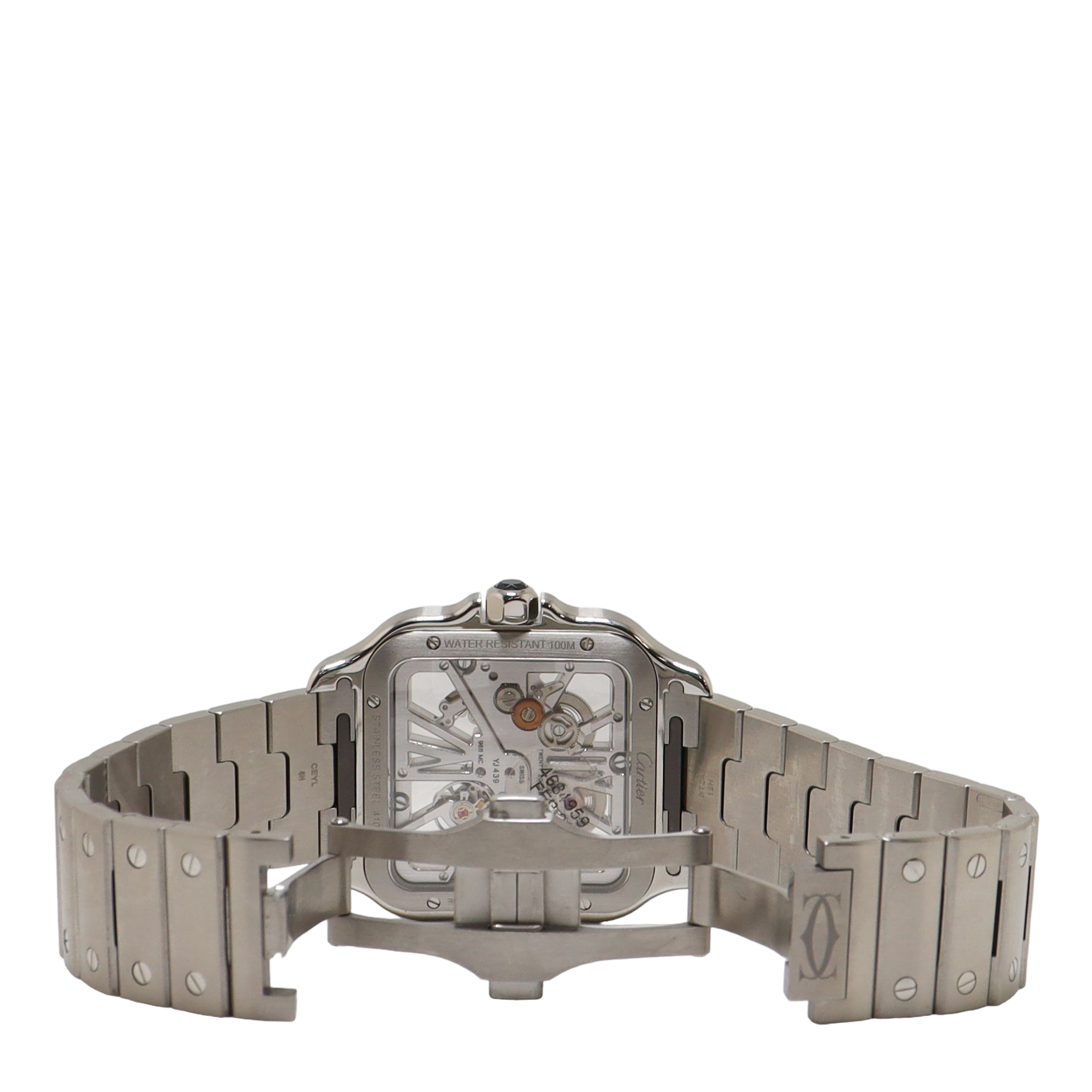 Cartier Skeleton Santos Stainless Steel 40mm Skeleton Dial Watch Reference#: WHSA0007 - Happy Jewelers Fine Jewelry Lifetime Warranty